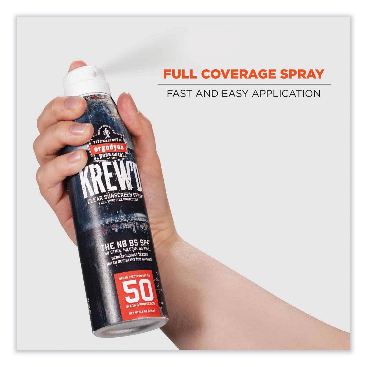 Ergodyne 6353 SPF 50 Sunscreen Spray, 5.50 fl oz, Water & Sweat Resistant, UVA/UVB Protection, Lightweight, Non-greasy, Hypoallergenic, Paraben-Free, 1 Each
