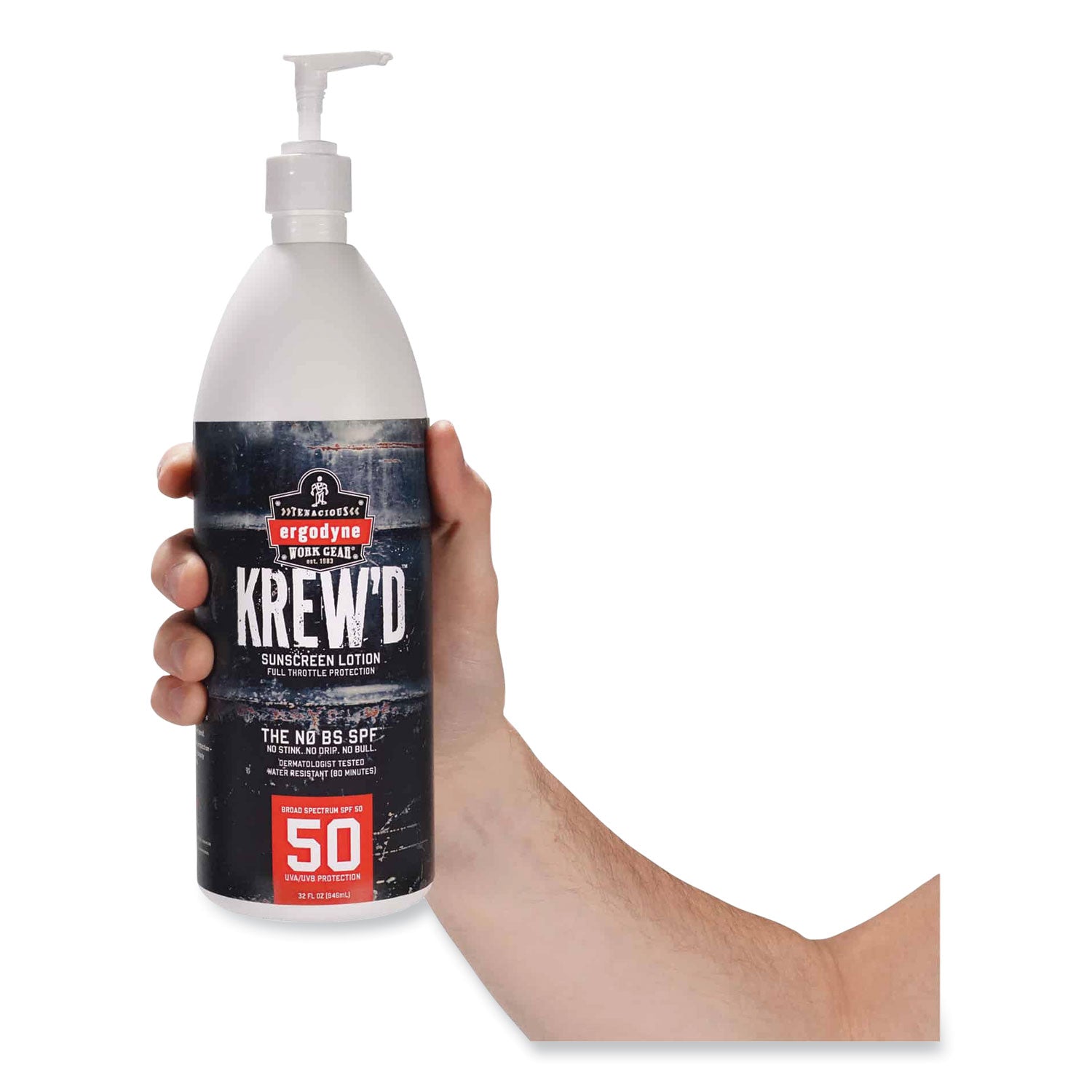 Ergodyne 6355 SPF 50 Sunscreen Lotion, 1 Quart, Non-fragrance, Water Resistant, Lightweight, Non-greasy, Absorbs Quickly, Paraben-free, Phthalates-free, Hypoallergenic, Fragrance-free, Sweat Resistant, 1 Each