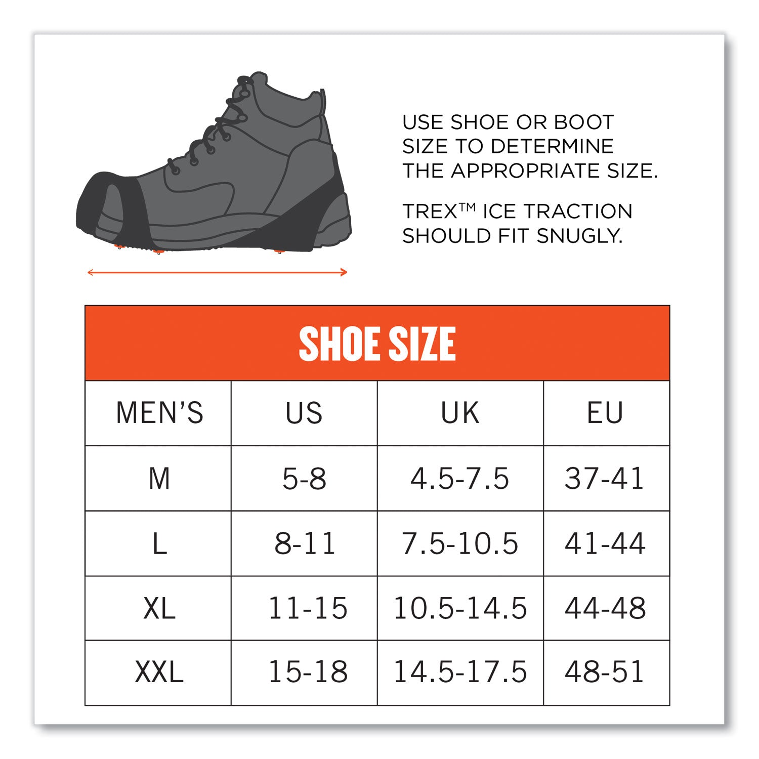 Ergodyne Trex 6300TC Slip-On Ice Cleats, Black, Tungsten Carbide & Rubber, Large, 2 Pairs