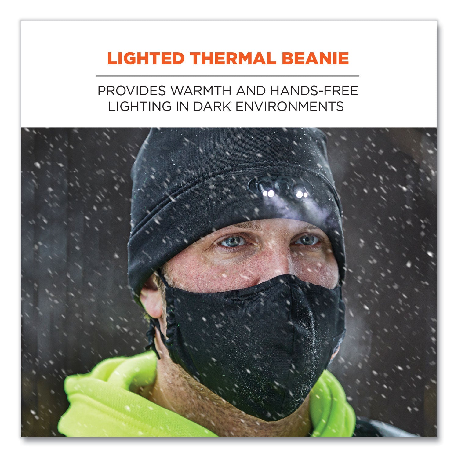 Ergodyne 6804 Skull Cap Beanie Hat with LED Lights, Fleece, Lime, 1 Each