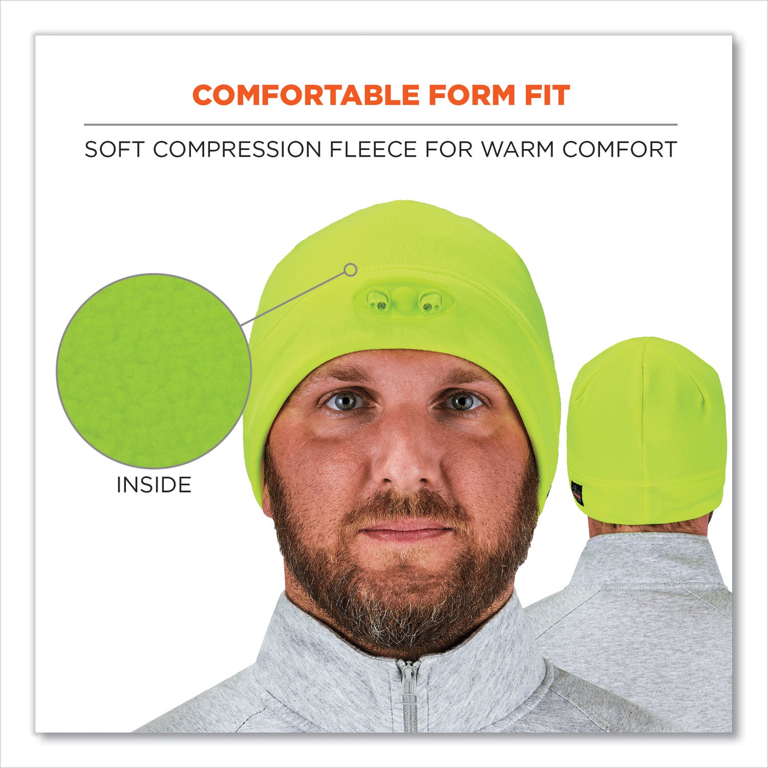 Ergodyne 6804 Skull Cap Beanie Hat with LED Lights, Fleece, Lime, 1 Each