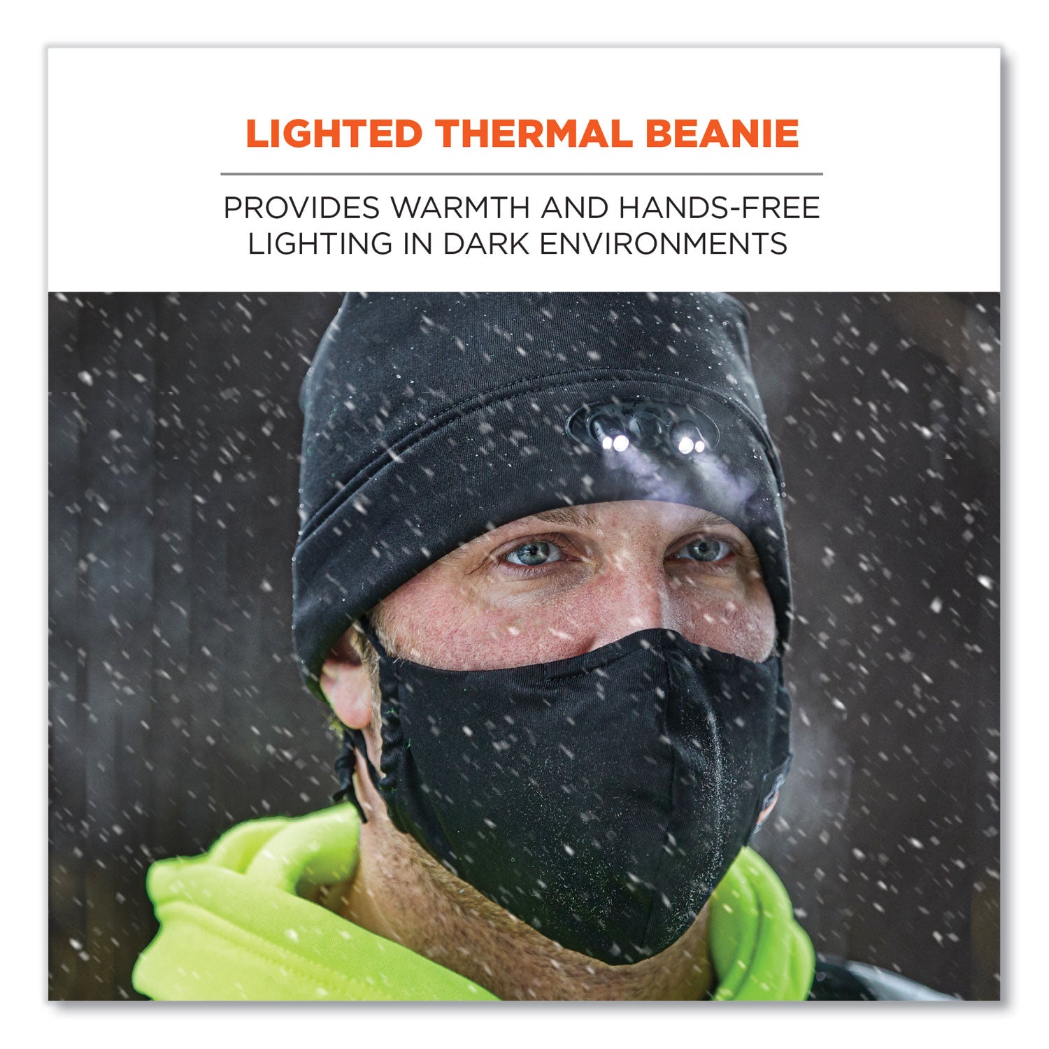 Ergodyne N-Ferno 6804 Skull Cap Beanie Hat with LED Lights, Fleece, Black, 1 Each
