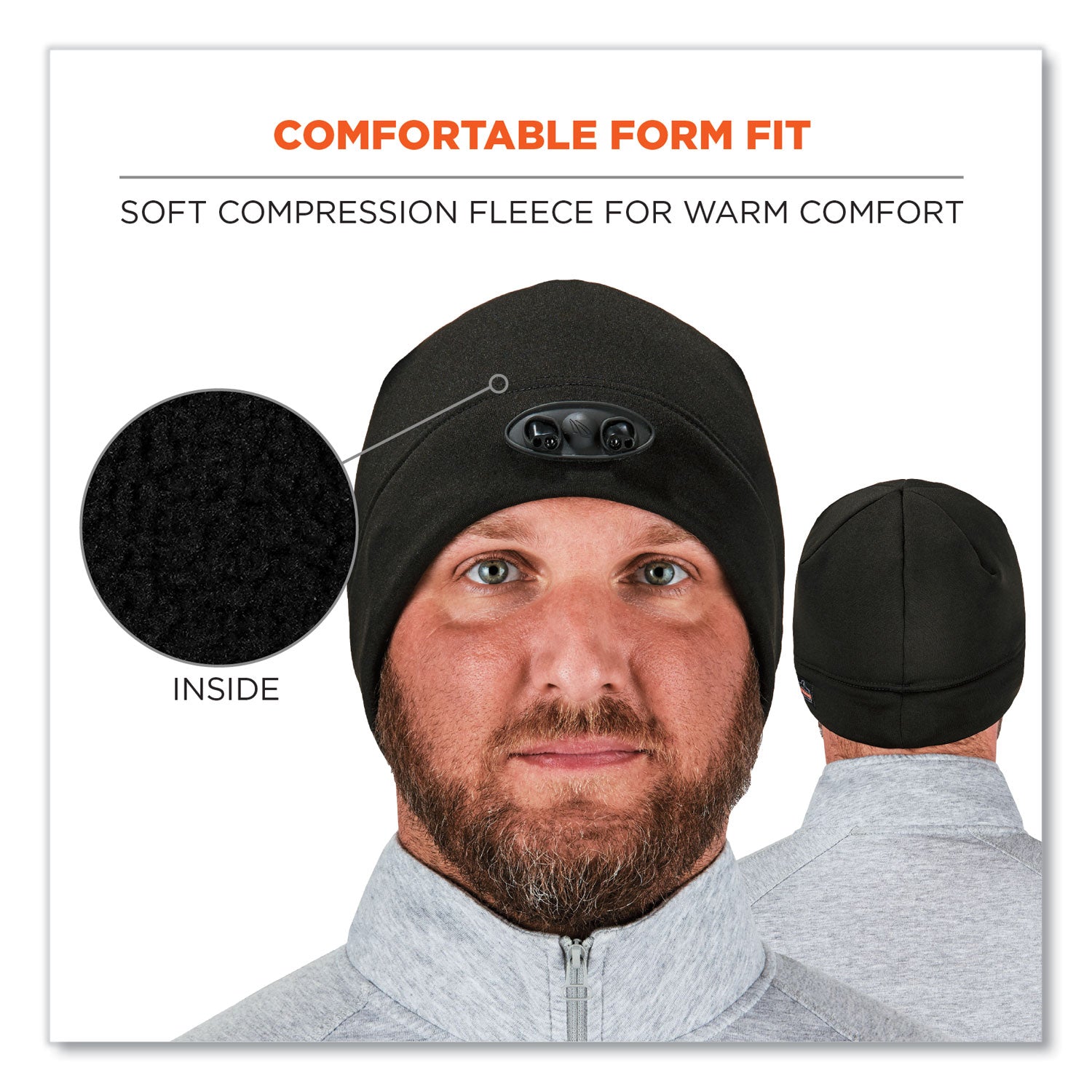 Ergodyne N-Ferno 6804 Skull Cap Beanie Hat with LED Lights, Fleece, Black, 1 Each