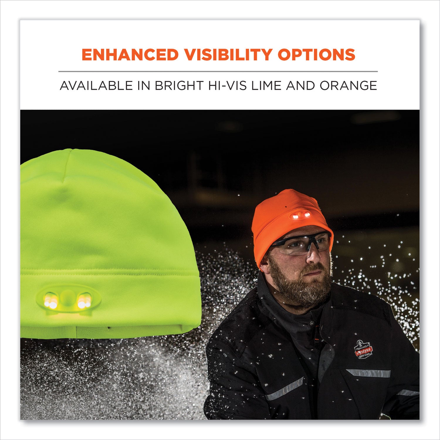 Ergodyne N-Ferno 6804 Skull Cap Beanie Hat with LED Lights, Fleece, Black, 1 Each