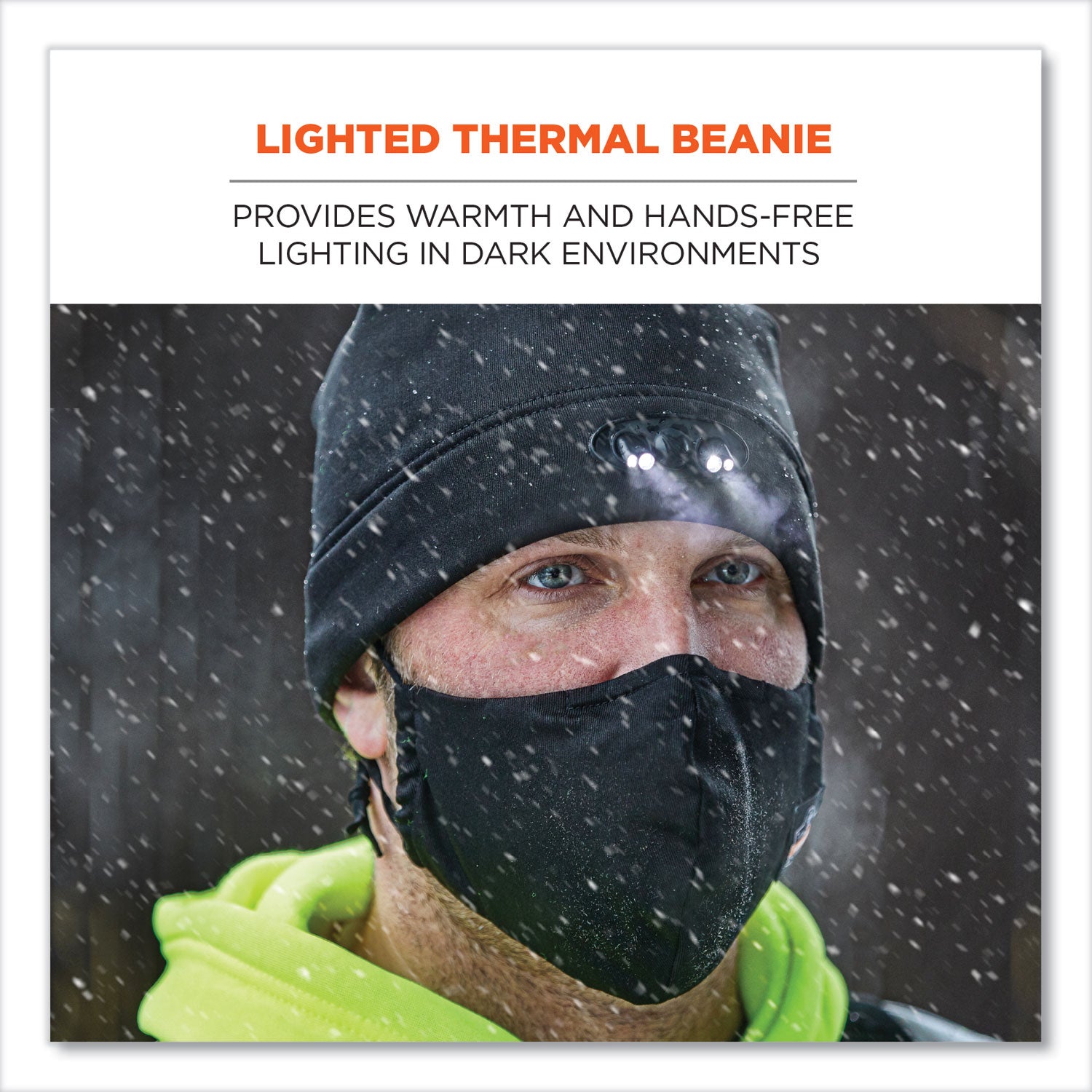 Ergodyne N-Ferno 6804 Skull Cap Beanie Hat with LED Lights, Fleece, Orange, 1 Each