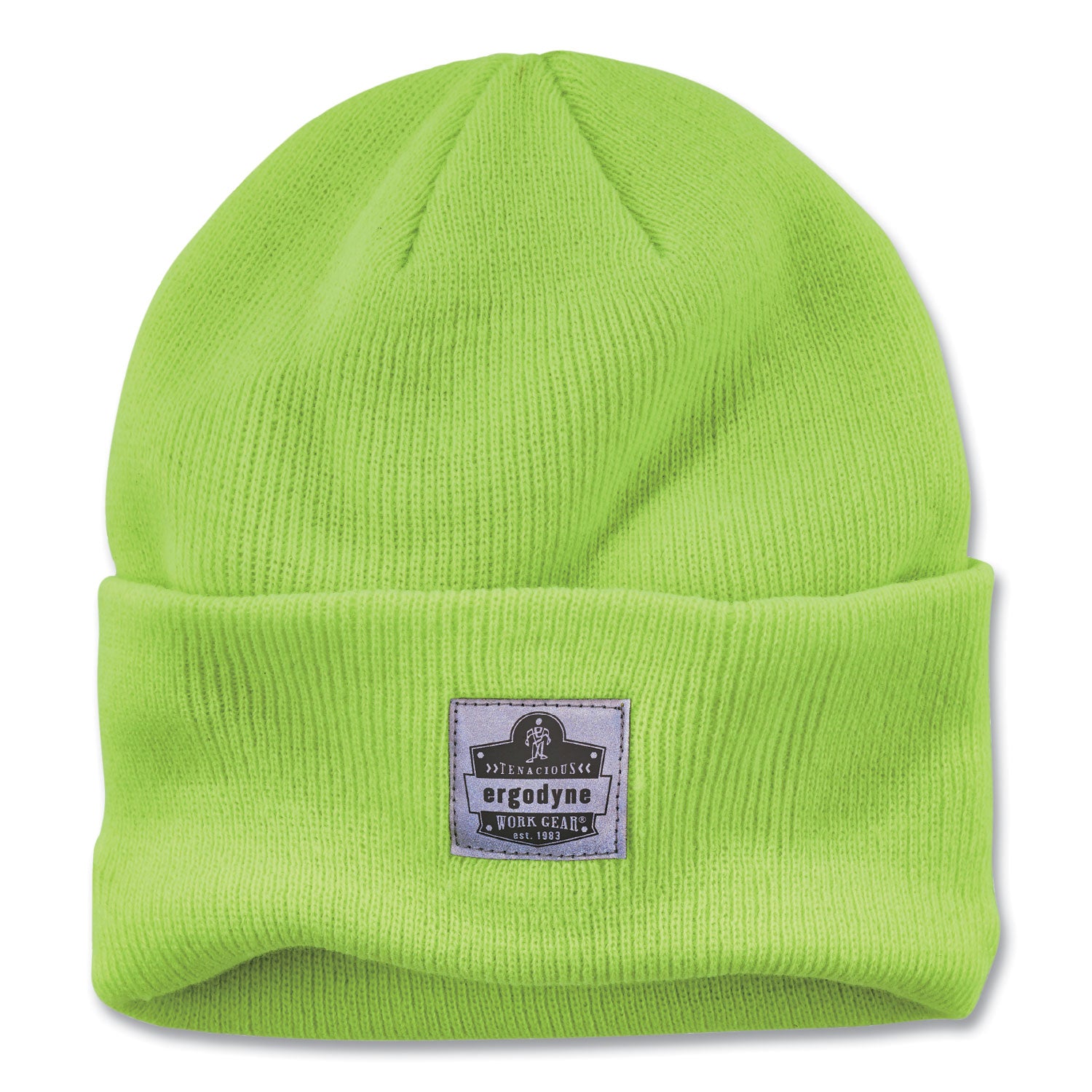 Ergodyne 6806 Cuffed Rib Knit Beanie Hat, Acrylic, Lime, 6 per Carton
