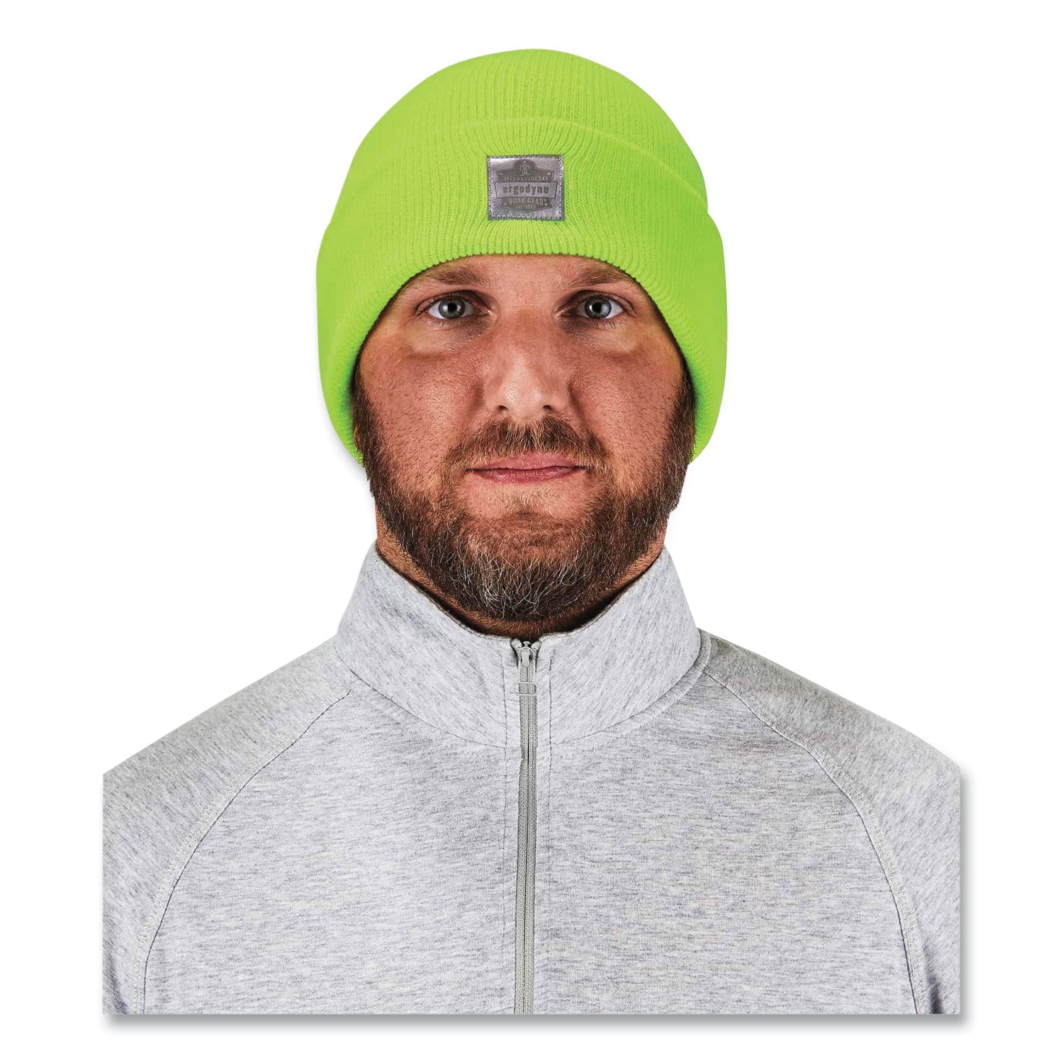 Ergodyne 6806 Cuffed Rib Knit Beanie Hat, Acrylic, Lime, 6 per Carton