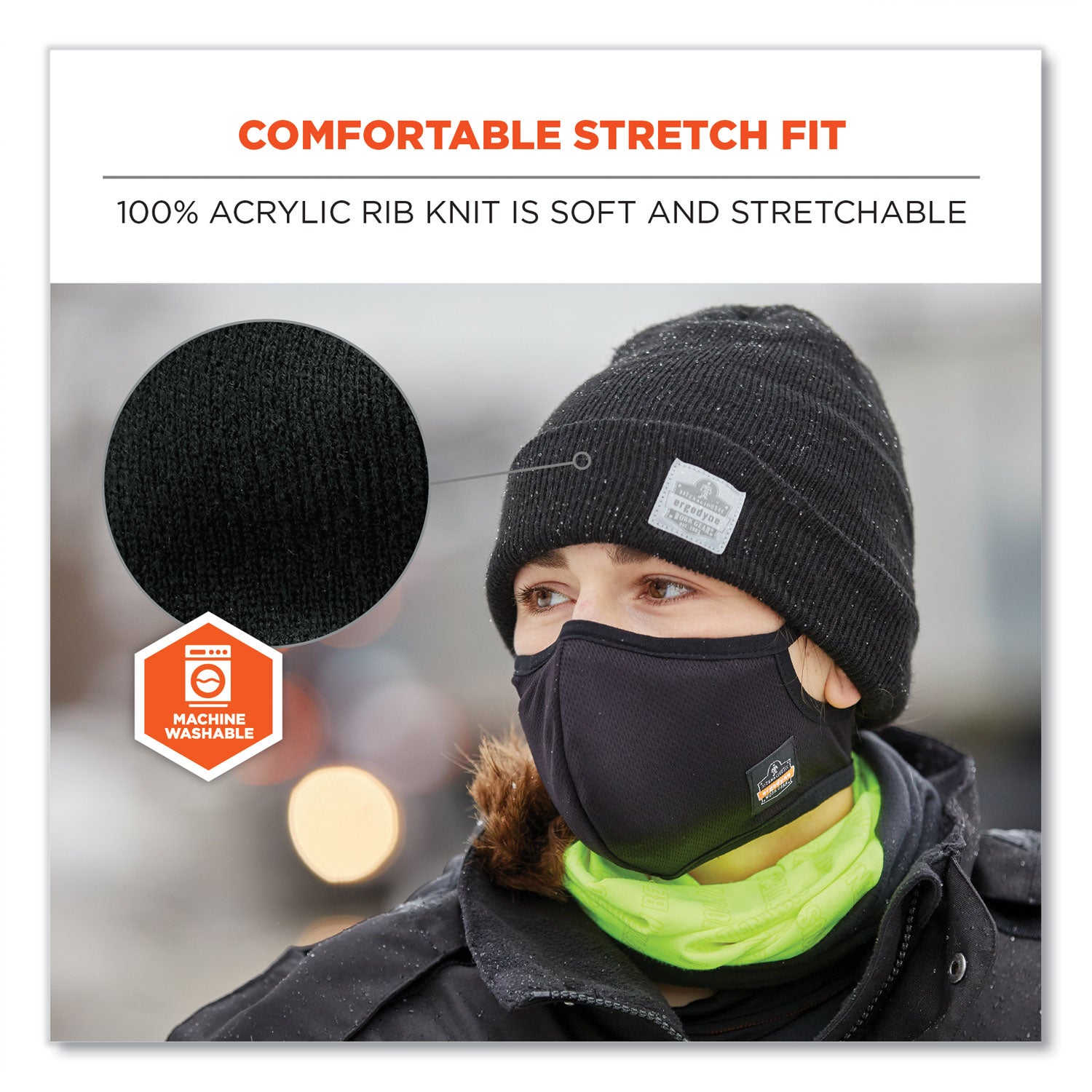 Ergodyne N-Ferno 6806 Cuffed Rib Knit Beanie Hat, Acrylic, Orange, 6 per Carton