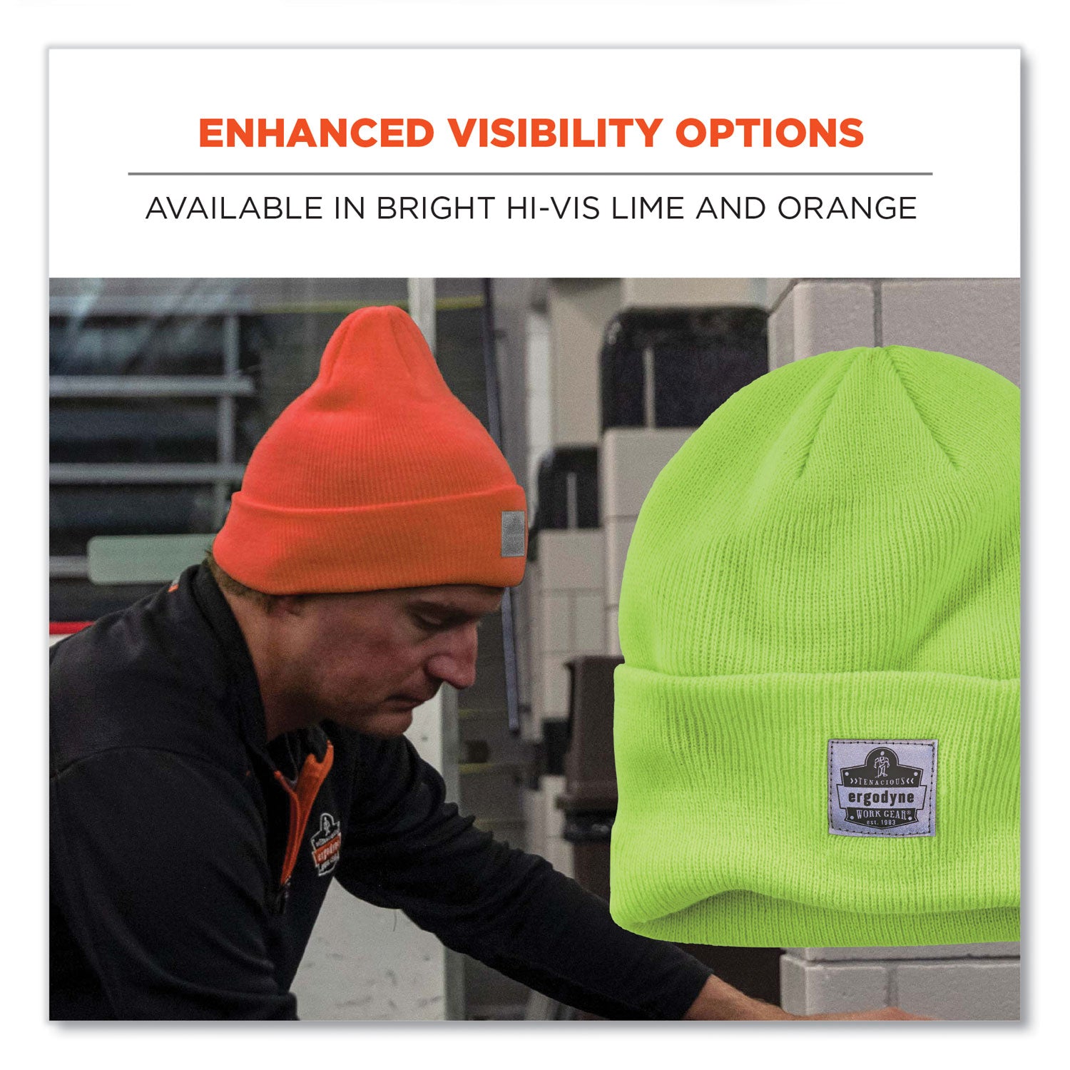 Ergodyne N-Ferno 6806 Cuffed Rib Knit Beanie Hat, Acrylic, Orange, 6 per Carton