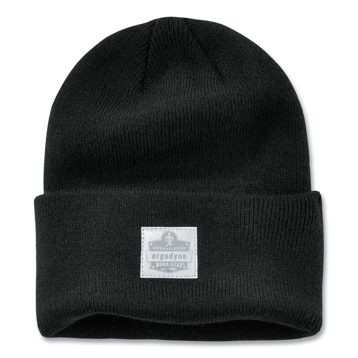 Ergodyne 6806 Cuffed Rib Knit Beanie Hat, Acrylic, Black, 6 per Carton