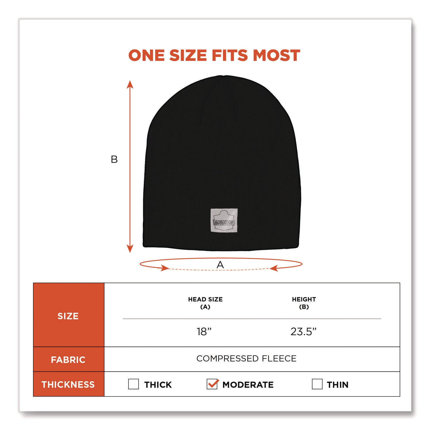 Ergodyne 6812 Ribbed Knit Beanie, Acrylic, Black, Pack of 6