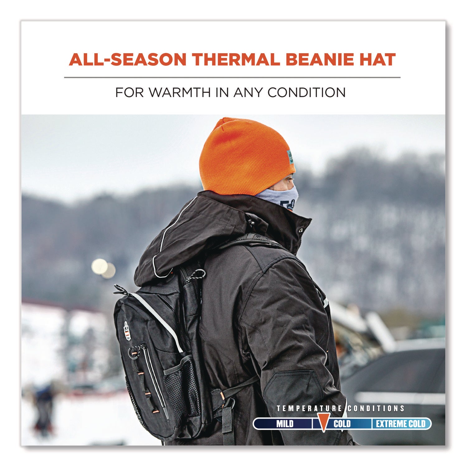 Ergodyne 6812 Ribbed Knit Beanie, Acrylic, Orange, Pack of 6