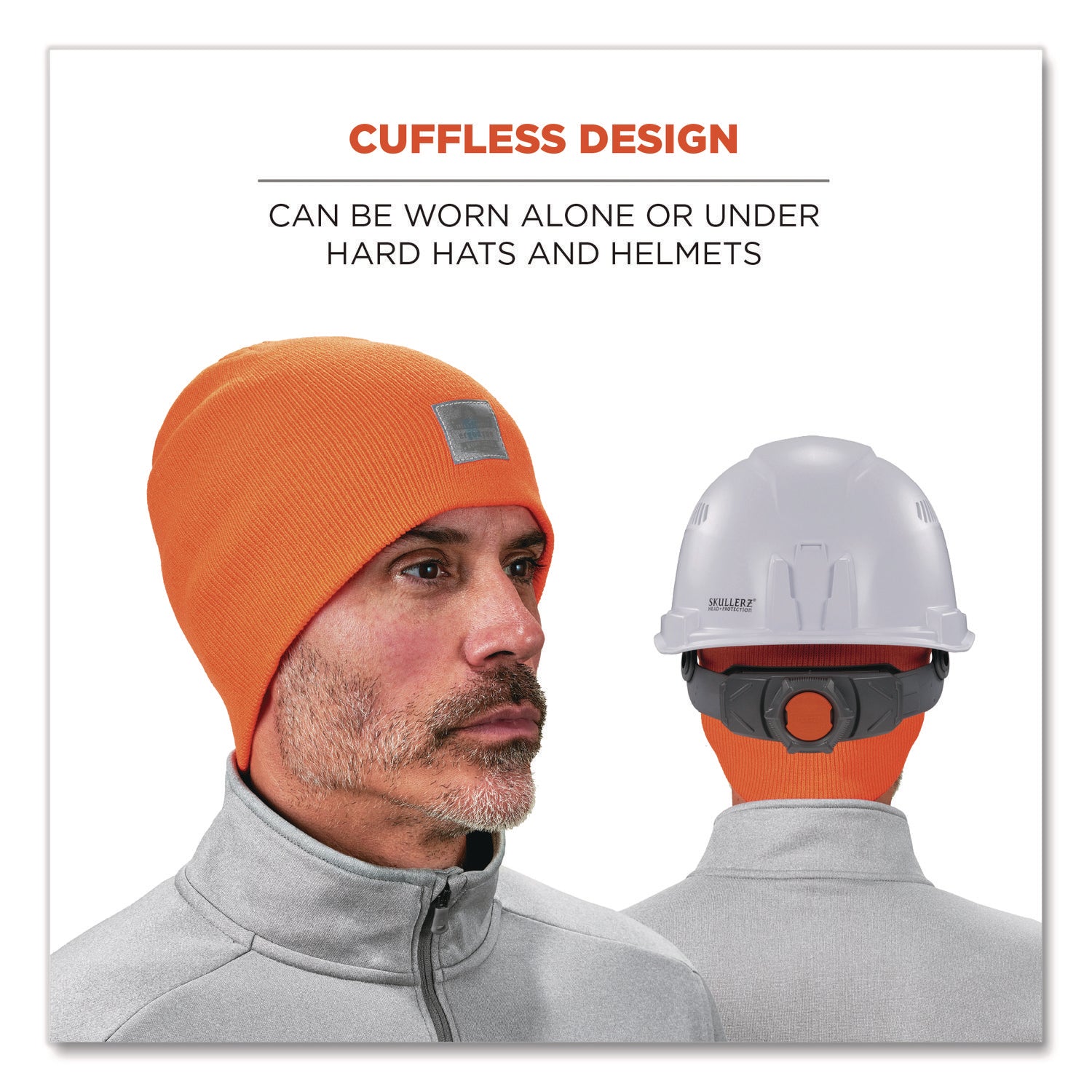 Ergodyne 6812 Ribbed Knit Beanie, Acrylic, Orange, Pack of 6