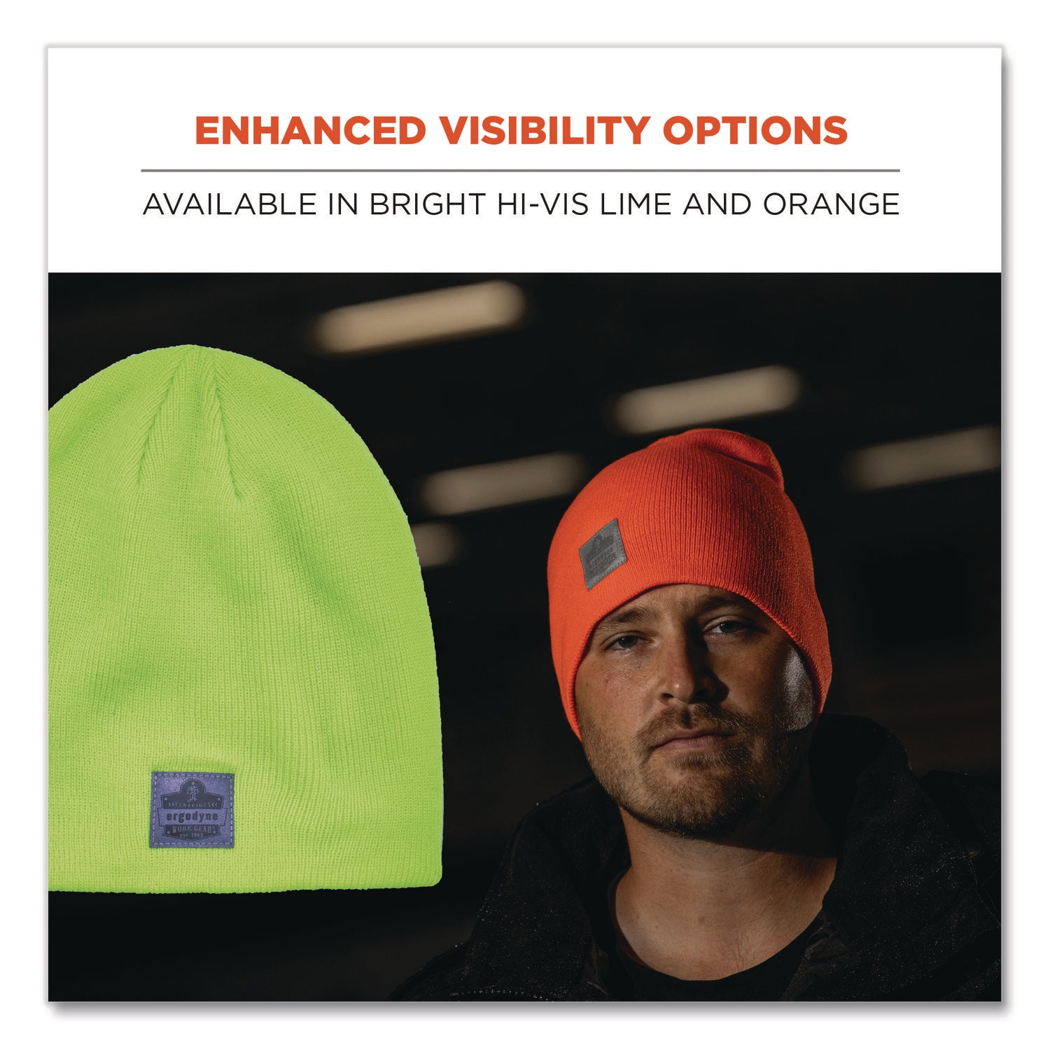Ergodyne 6812 Ribbed Knit Beanie, Acrylic, Orange, Pack of 6