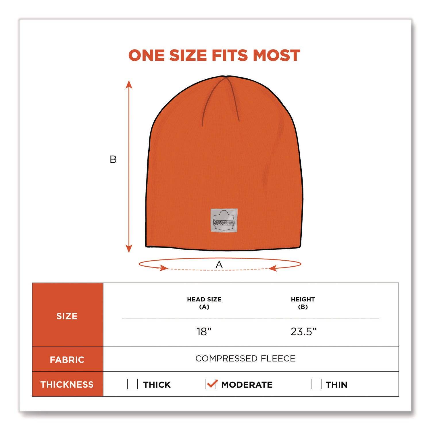 Ergodyne 6812 Ribbed Knit Beanie, Acrylic, Orange, Pack of 6