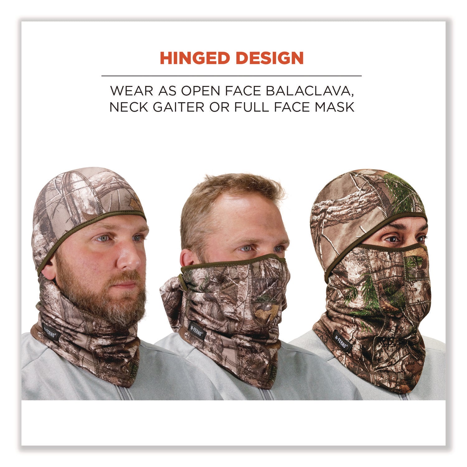 Ergodyne N-Ferno 6823 Balaclava Face Mask - Wind-Proof, Hinged Design - Fabric, Fleece - Realtree Xtra