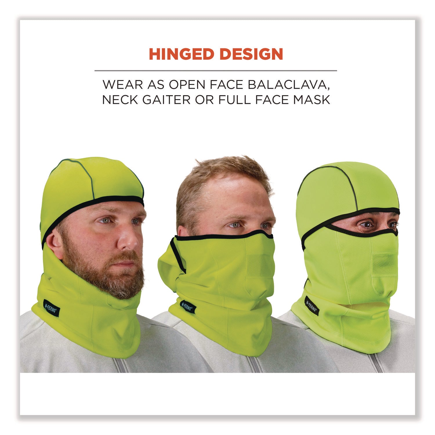 Ergodyne N-Ferno 6823 Balaclava Face Mask - Wind-Proof, Hinged Design - Fabric, Fleece - Lime