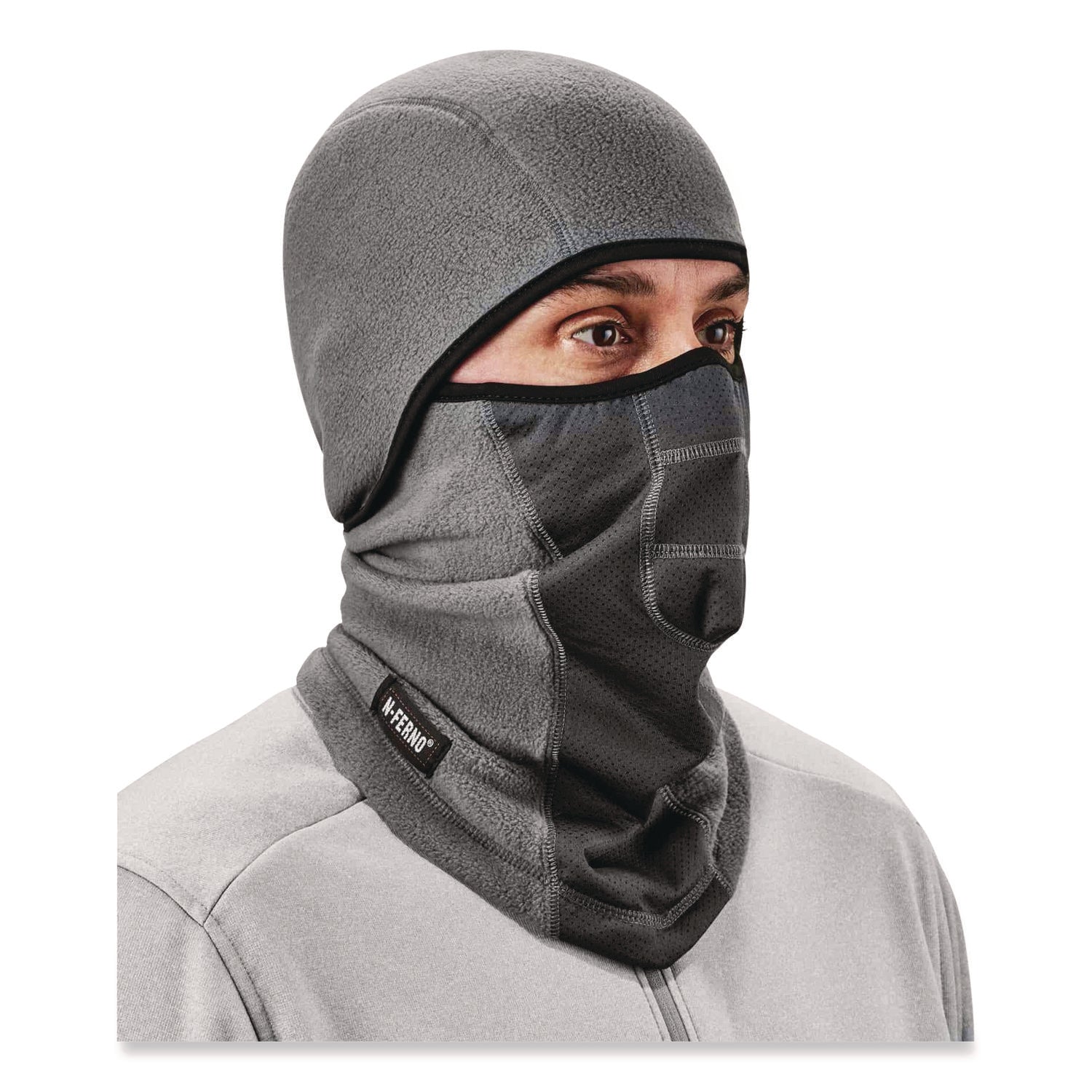 Ergodyne N-Ferno 6823 Balaclava Face Mask - Wind-Proof, Hinged Design - Fabric, Fleece - Gray