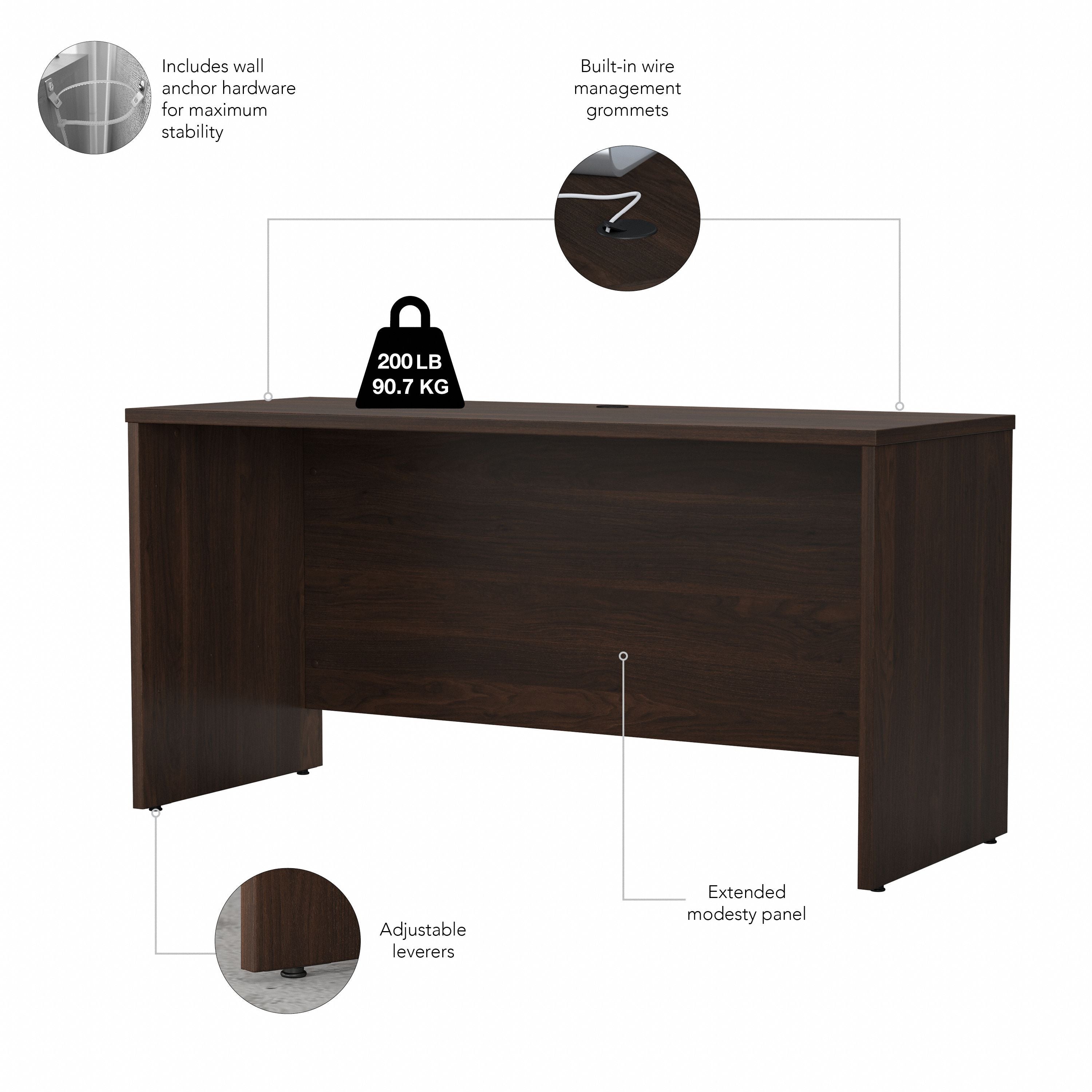 Bush Business Furniture Studio C 60W x 24D Credenza Desk in Black Walnut - 59.45" Width x 23.35" Depth x 29.84" Height