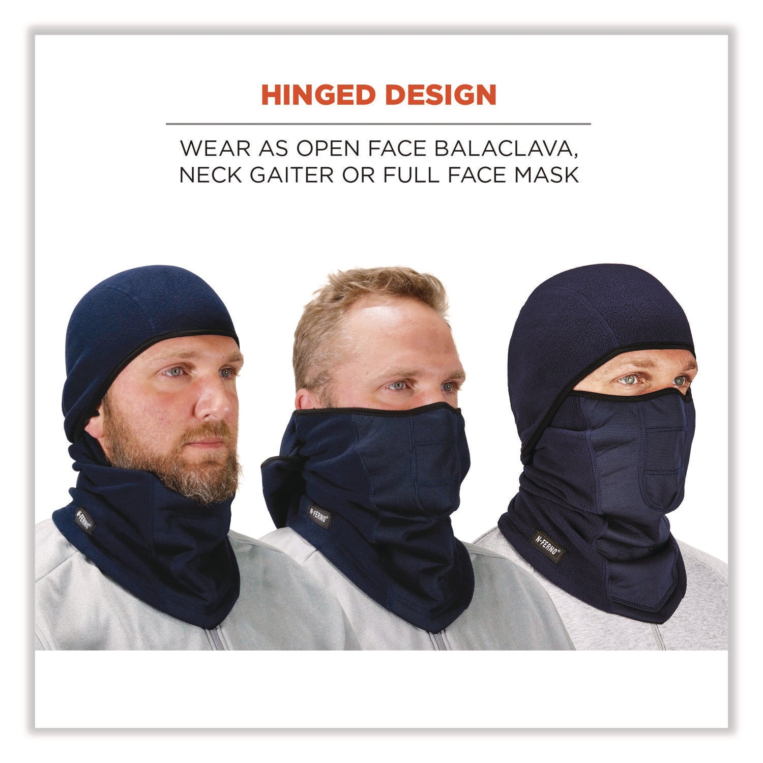 Ergodyne N-Ferno 6823 Balaclava Face Mask - Wind-Proof, Hinged Design - Fabric, Fleece - Navy