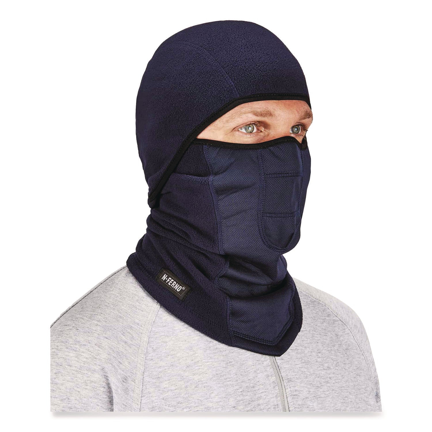 Ergodyne N-Ferno 6823 Balaclava Face Mask - Wind-Proof, Hinged Design - Fabric, Fleece - Navy