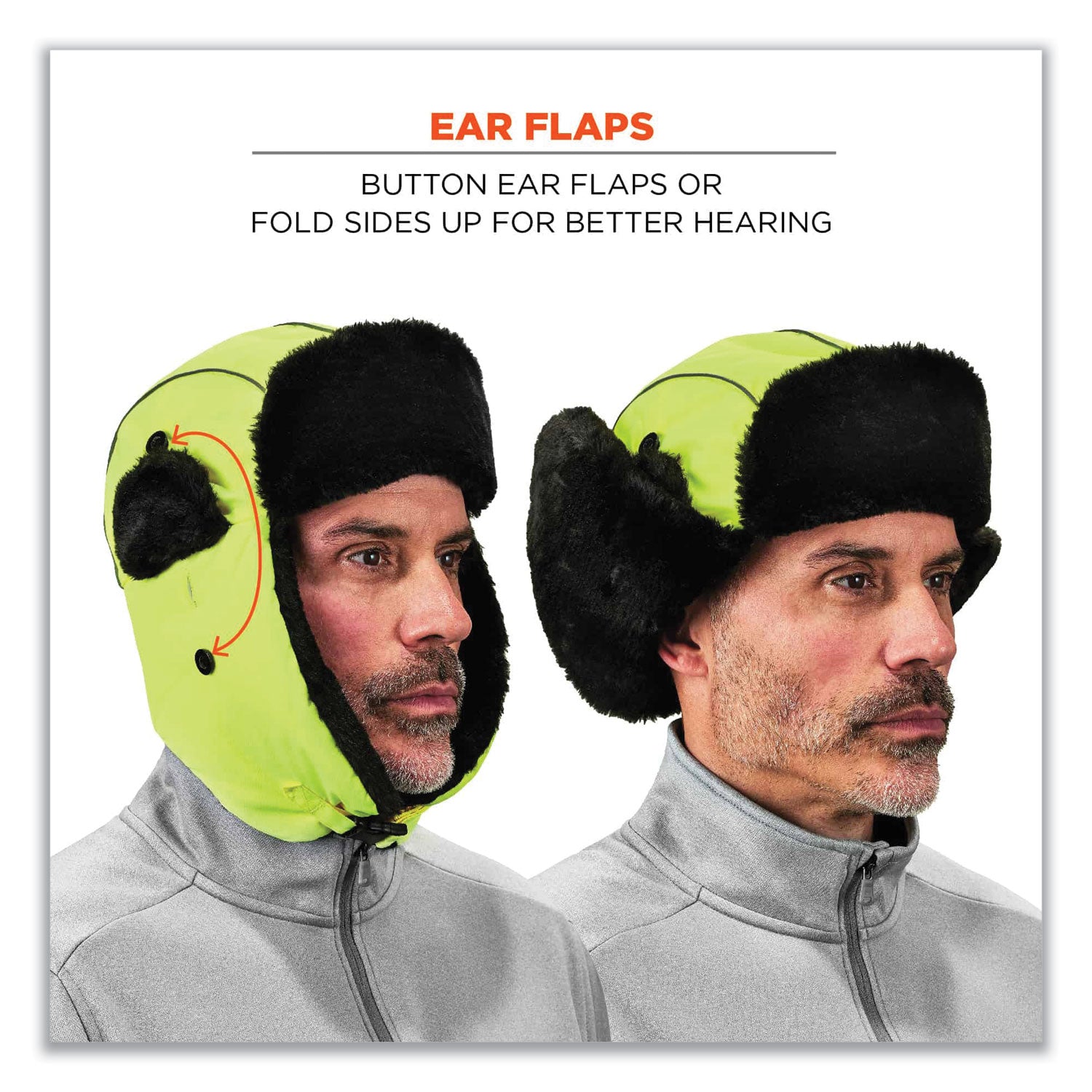Ergodyne 6802 Classic Trapper Hat, Small/Medium, Lime, 1 Each