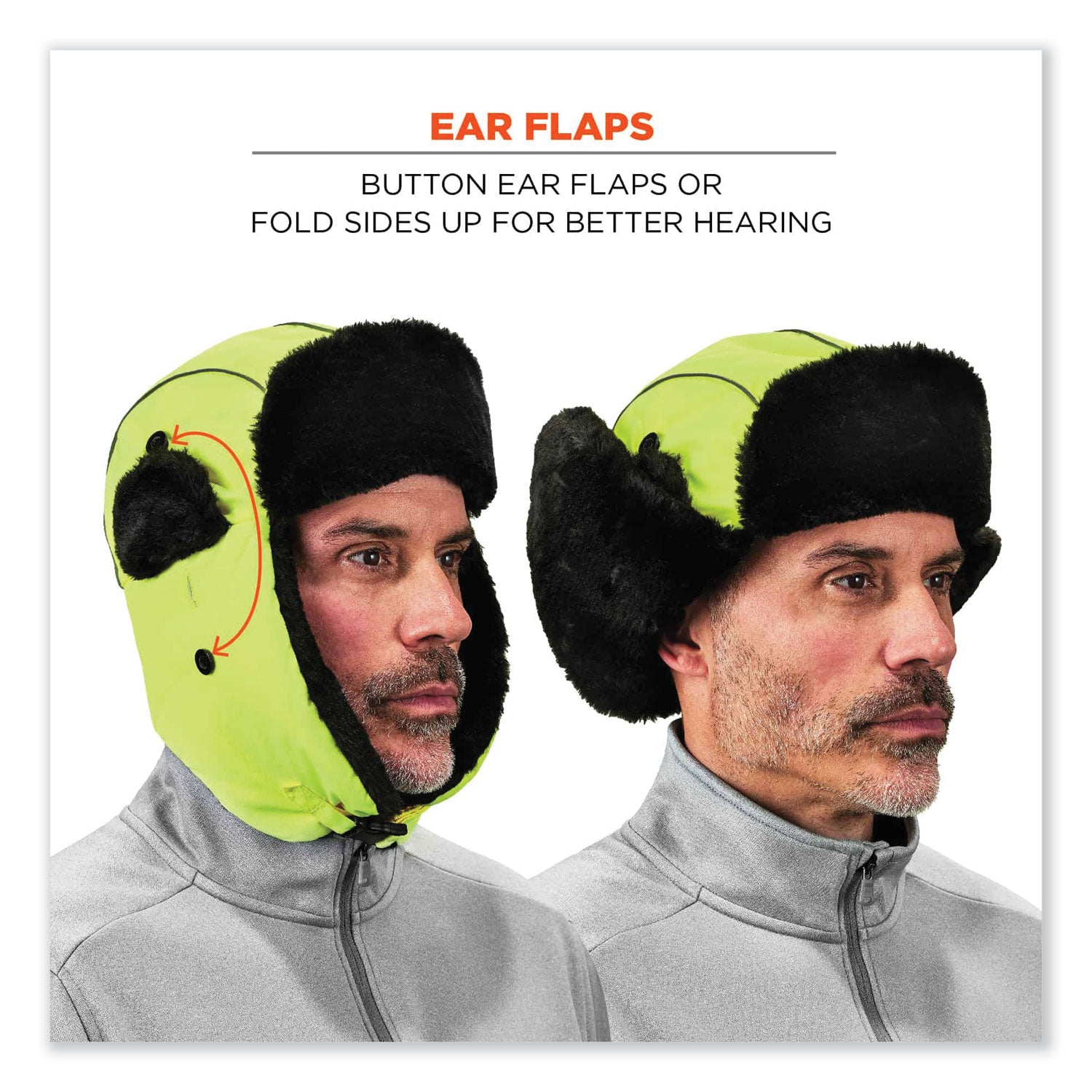 Ergodyne 6802 Classic Trapper Hat, Large/Extra Large, Lime, 1 Each
