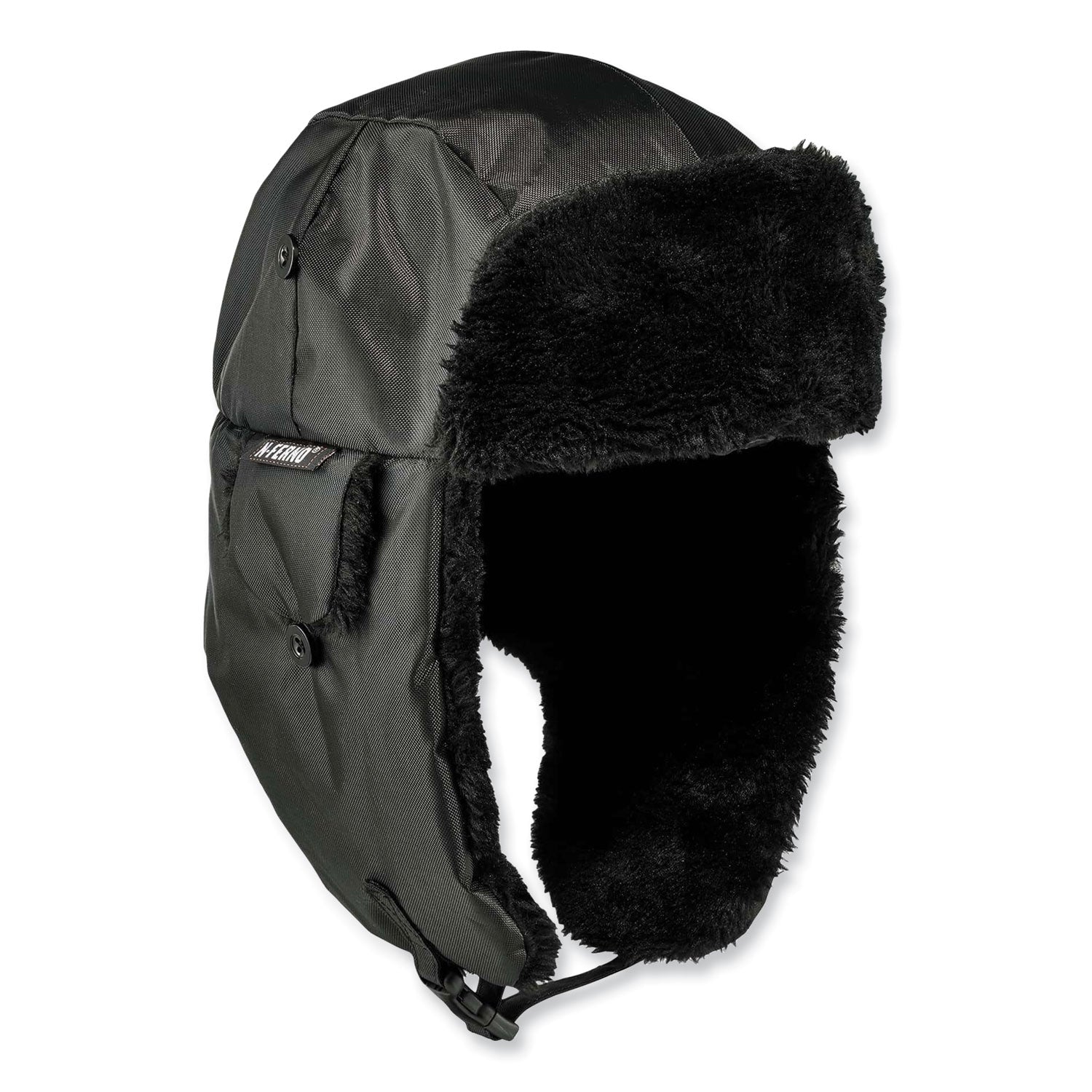 Ergodyne 6802Z Zippered Trapper Hat, Small/Medium, Black, Nylon/Oxford Nylon, 1 Each