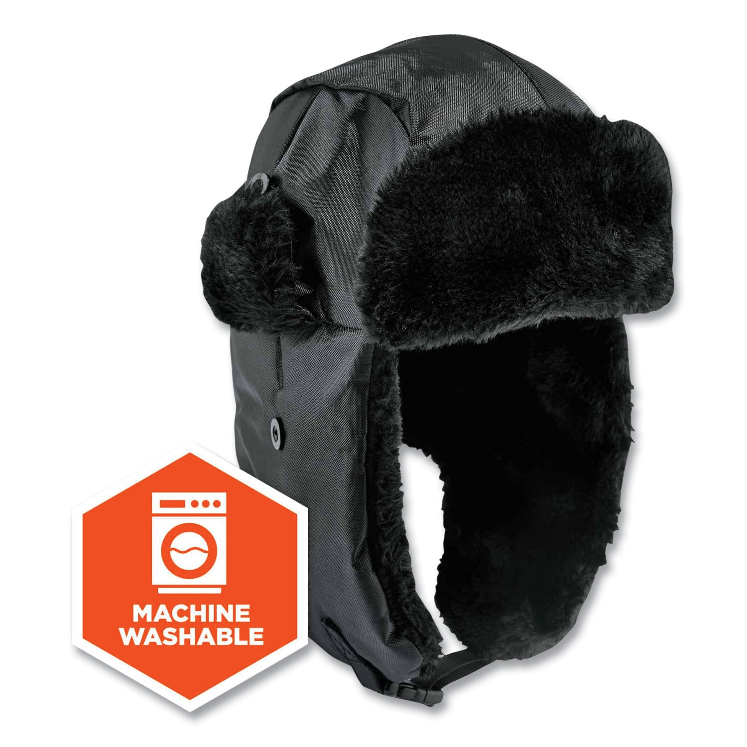 Ergodyne 6802Z Zippered Trapper Hat, Small/Medium, Black, Nylon/Oxford Nylon, 1 Each