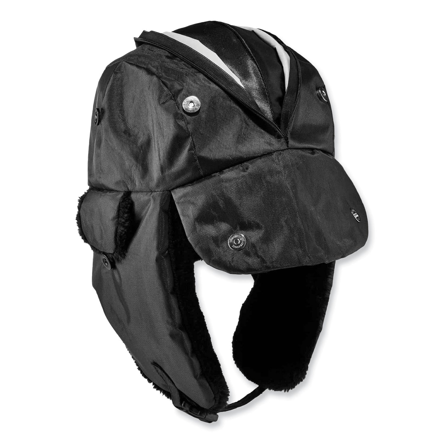Ergodyne 6802Z Zippered Trapper Hat, Large/Extra Large, Black, Nylon/Oxford Nylon, 1 Each