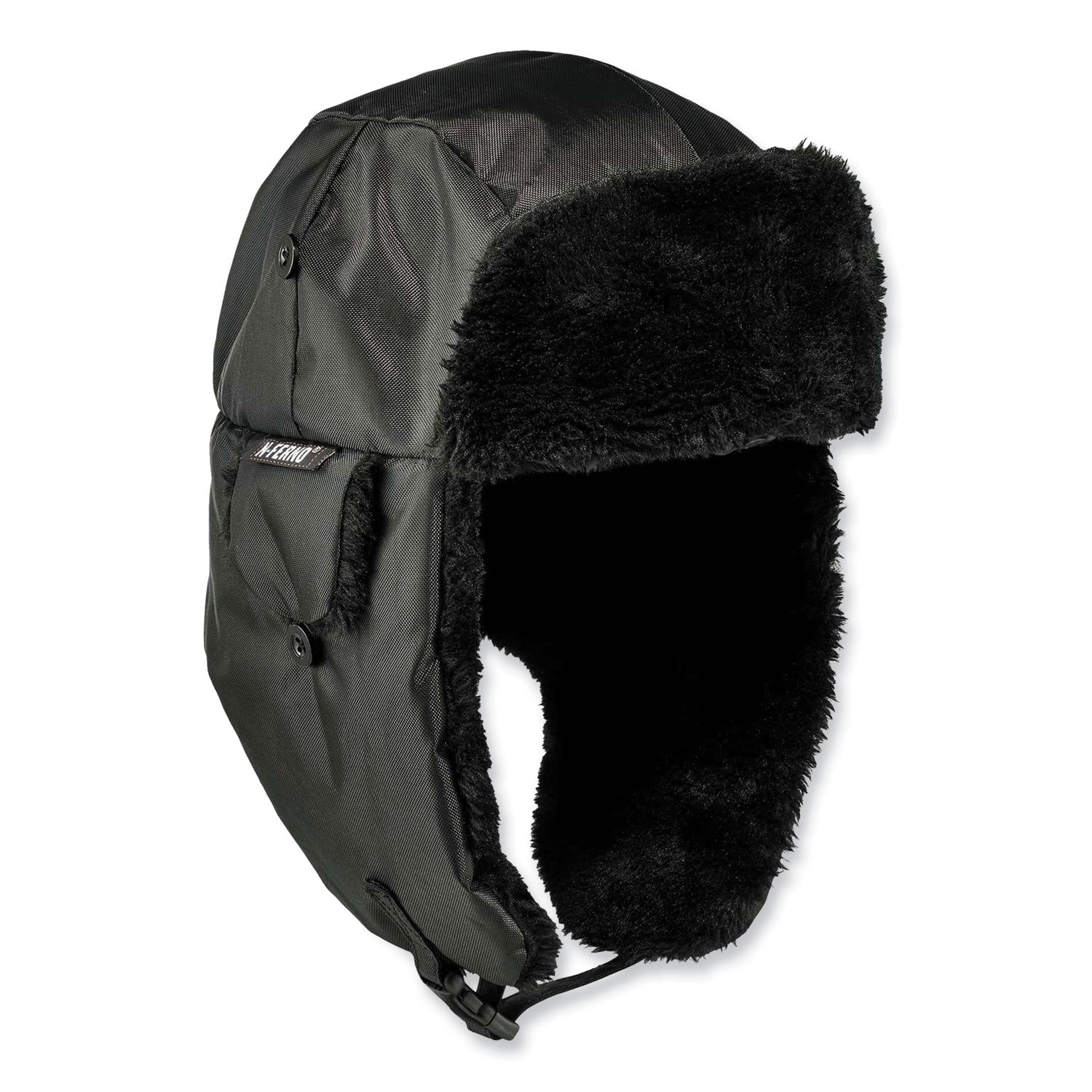 Ergodyne 6802Z Zippered Trapper Hat, Large/Extra Large, Black, Nylon/Oxford Nylon, 1 Each