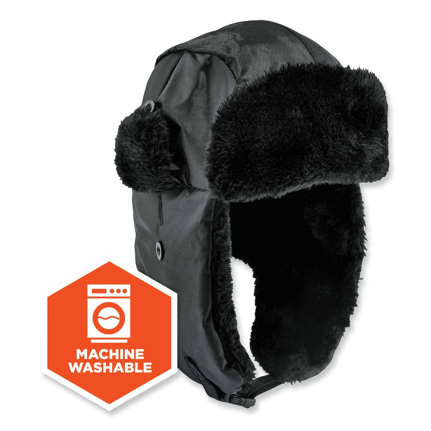 Ergodyne 6802Z Zippered Trapper Hat, Large/Extra Large, Black, Nylon/Oxford Nylon, 1 Each