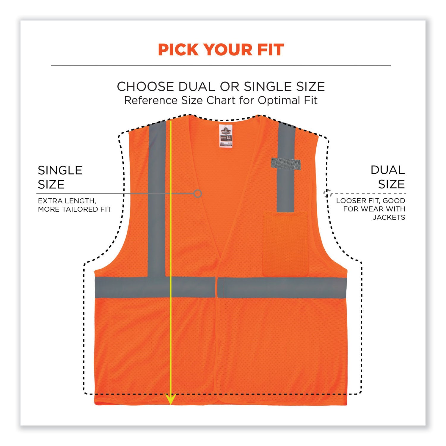 Ergodyne 8210HL Mesh Hi-Vis Safety Vest, Small/Medium, Orange, Reflective, Lightweight, Breathable, Hook & Loop Closure, Pocket, Mic Tab, 1 Each