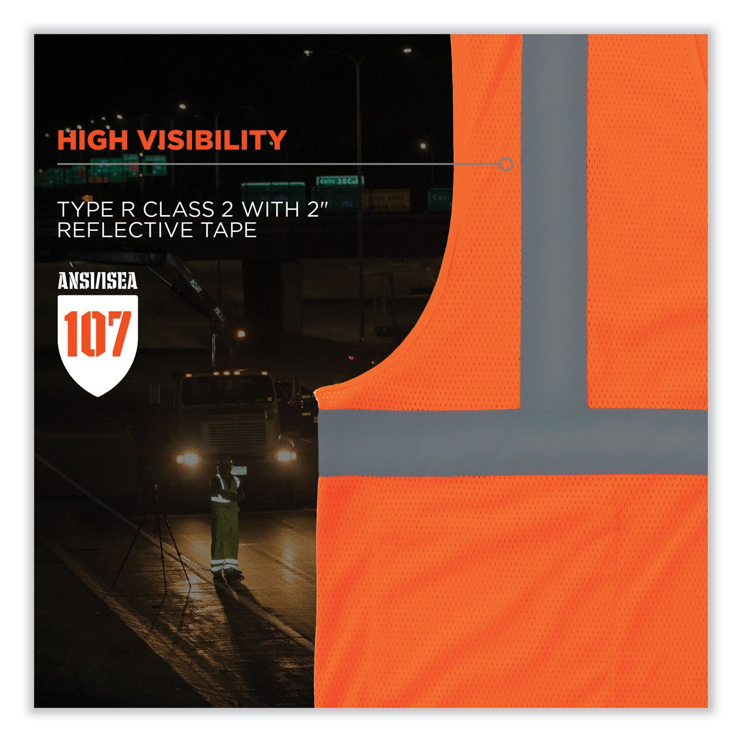 Ergodyne 8210HL Mesh Hi-Vis Safety Vest, Large/Extra Large, Orange, Reflective, Lightweight, Breathable, Hook & Loop Closure, Pocket, Mic Tab, 1 Each