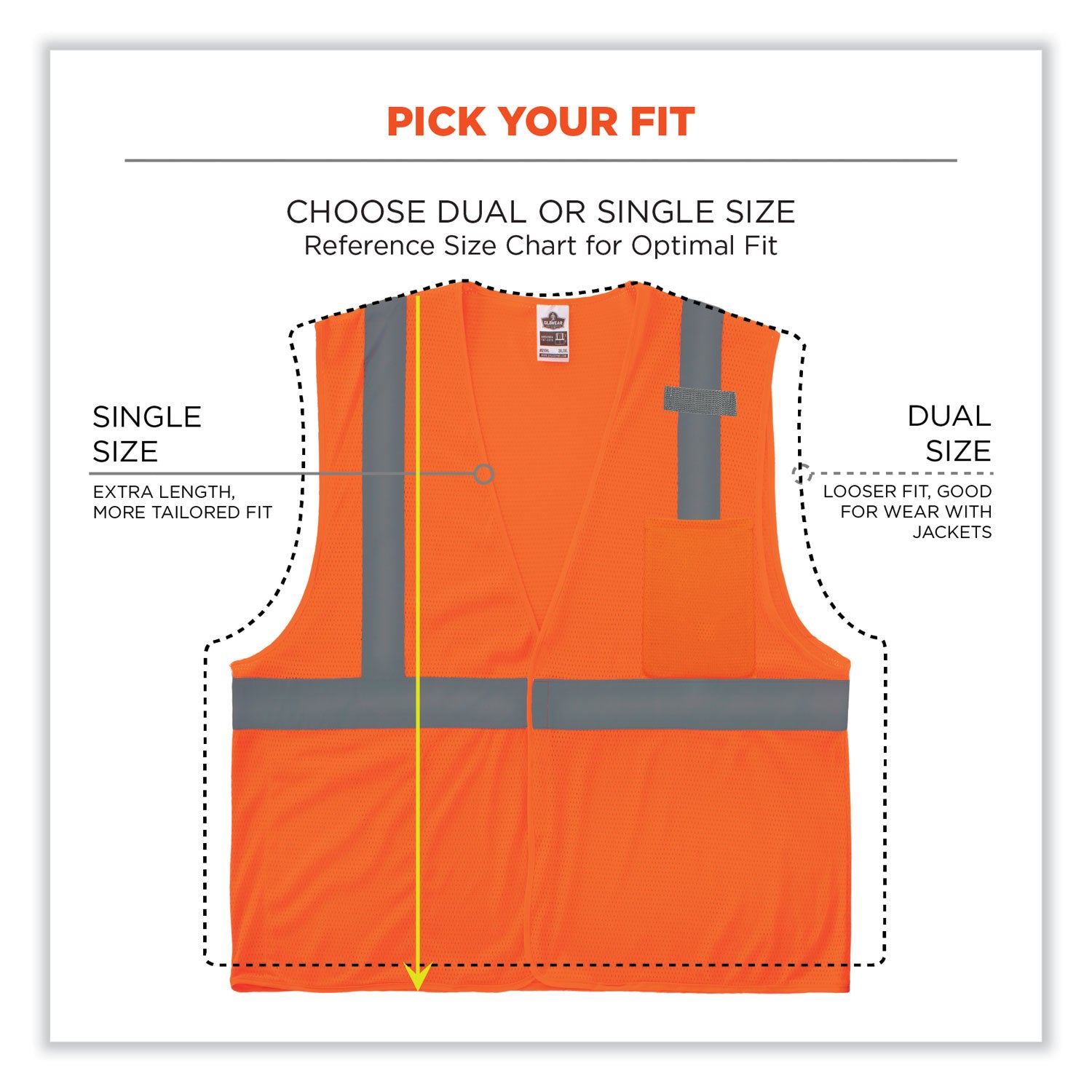 Ergodyne 8210HL Mesh Hi-Vis Safety Vest, Large/Extra Large, Orange, Reflective, Lightweight, Breathable, Hook & Loop Closure, Pocket, Mic Tab, 1 Each