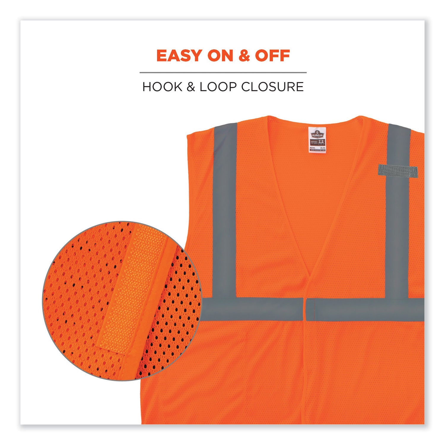 Ergodyne 8210HL Mesh Hi-Vis Safety Vest, 2X/3X, Orange, Reflective, Lightweight, Breathable, Hook & Loop Closure, Pocket, Mic Tab, ANSI/ISEA 107 Class 2, 1 Each