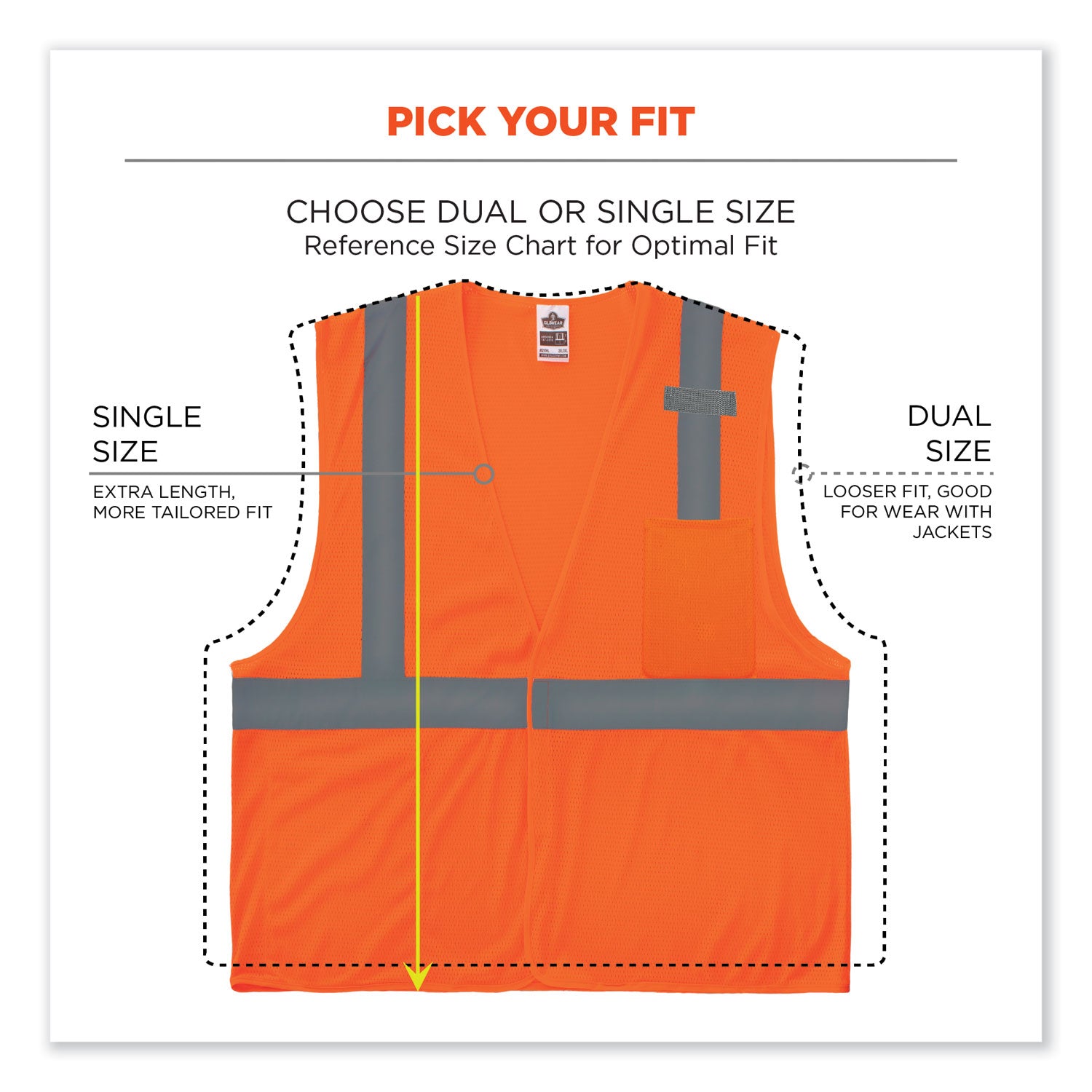 Ergodyne 8210HL Mesh Hi-Vis Safety Vest, 2X/3X, Orange, Reflective, Lightweight, Breathable, Hook & Loop Closure, Pocket, Mic Tab, ANSI/ISEA 107 Class 2, 1 Each