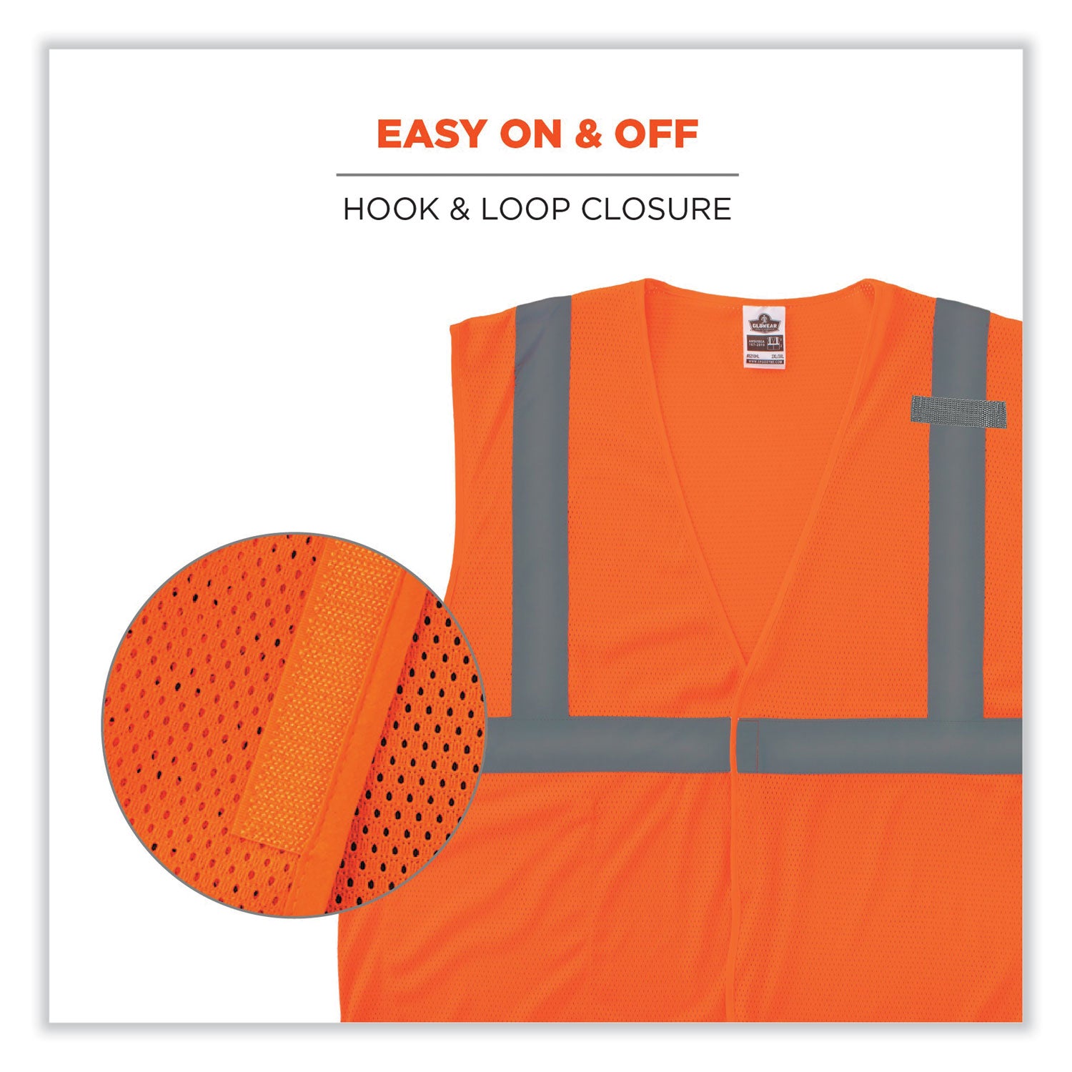 Ergodyne 8210HL Mesh Hi-Vis Safety Vest, Orange, Reflective, Breathable, Lightweight, Hook & Loop Closure, 4X/5X, Polyester Mesh, Mic Tab, Pocket, ANSI/ISEA 107 Class 2, 1 Each