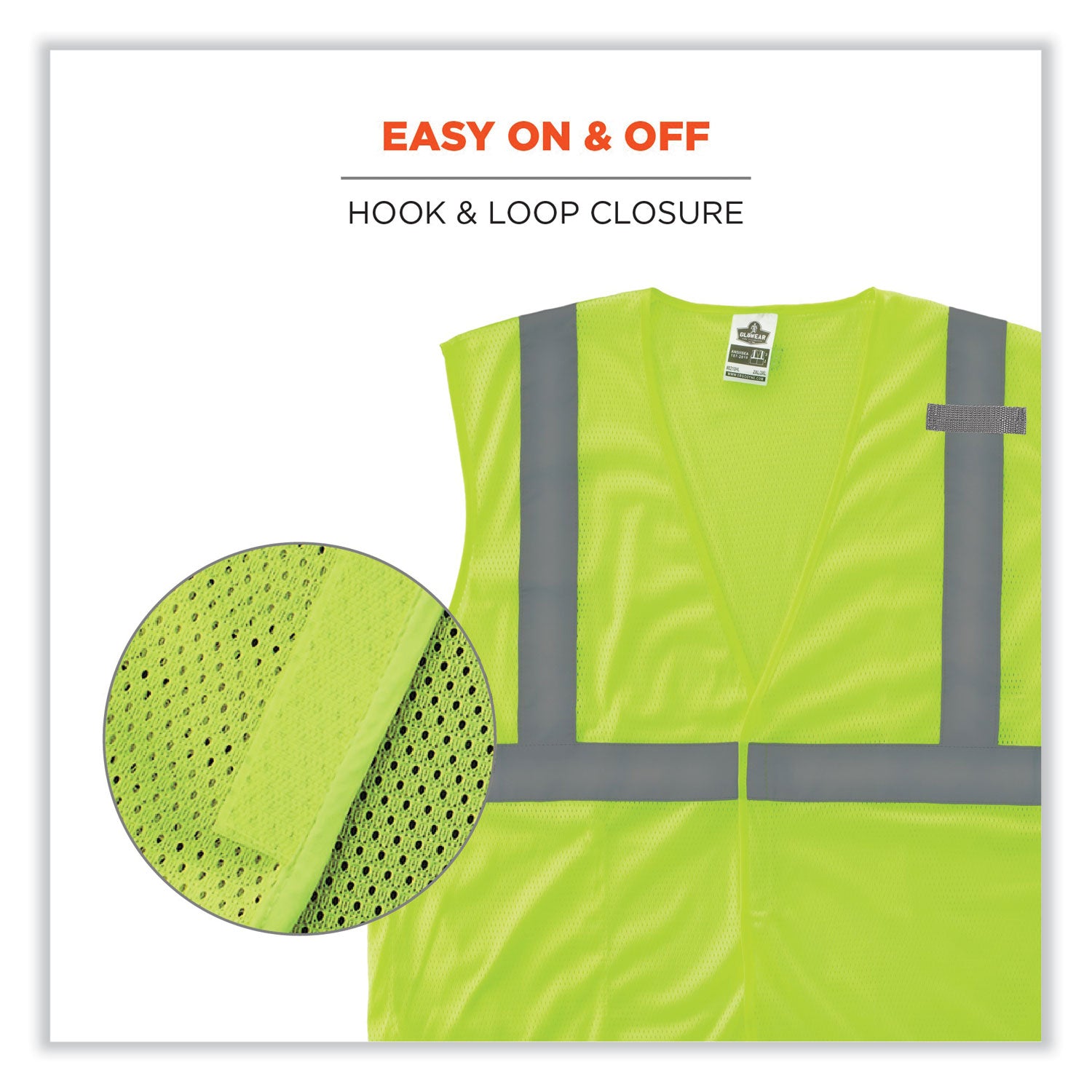 Ergodyne 8210HL Mesh Hi-Vis Safety Vest, Extra Small, Lime, Reflective, Lightweight, Breathable, Hook & Loop Closure, Pocket, Mic Tab, 1 Each