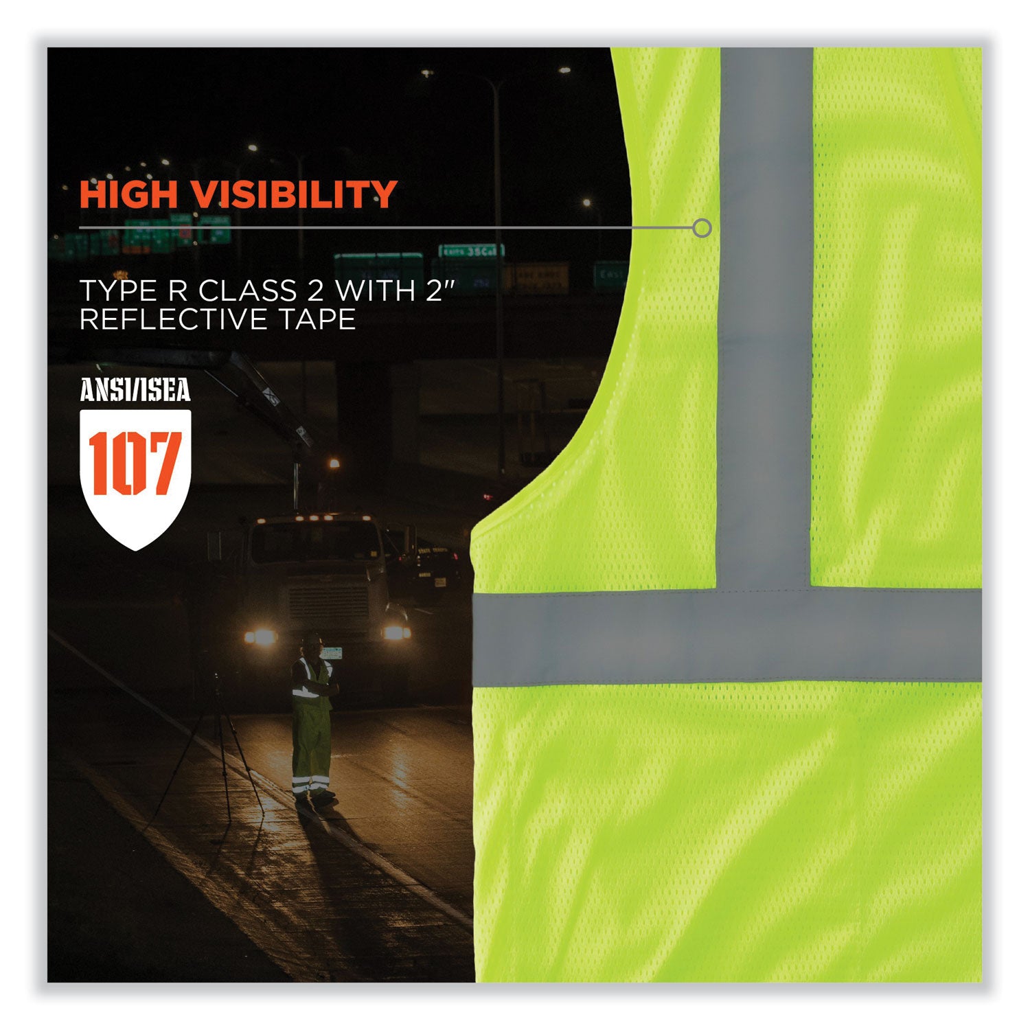 Ergodyne 8210HL Mesh Hi-Vis Safety Vest, Lime, 2X/3X, Reflective, Hook & Loop Closure, Breathable, Lightweight, Pocket, Mic Tab, 1 Each