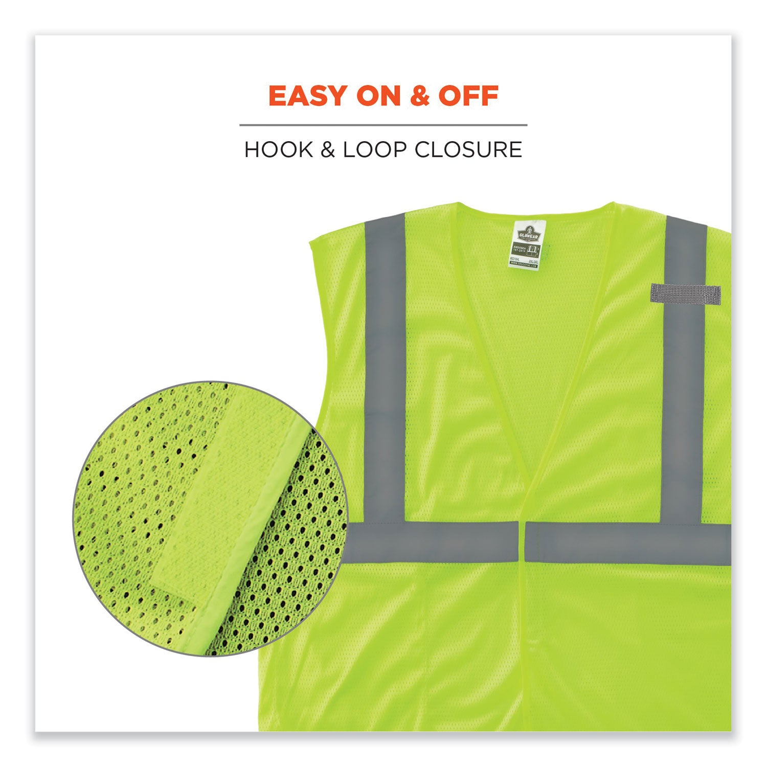 Ergodyne 8210HL Mesh Hi-Vis Safety Vest, Lime, 2X/3X, Reflective, Hook & Loop Closure, Breathable, Lightweight, Pocket, Mic Tab, 1 Each