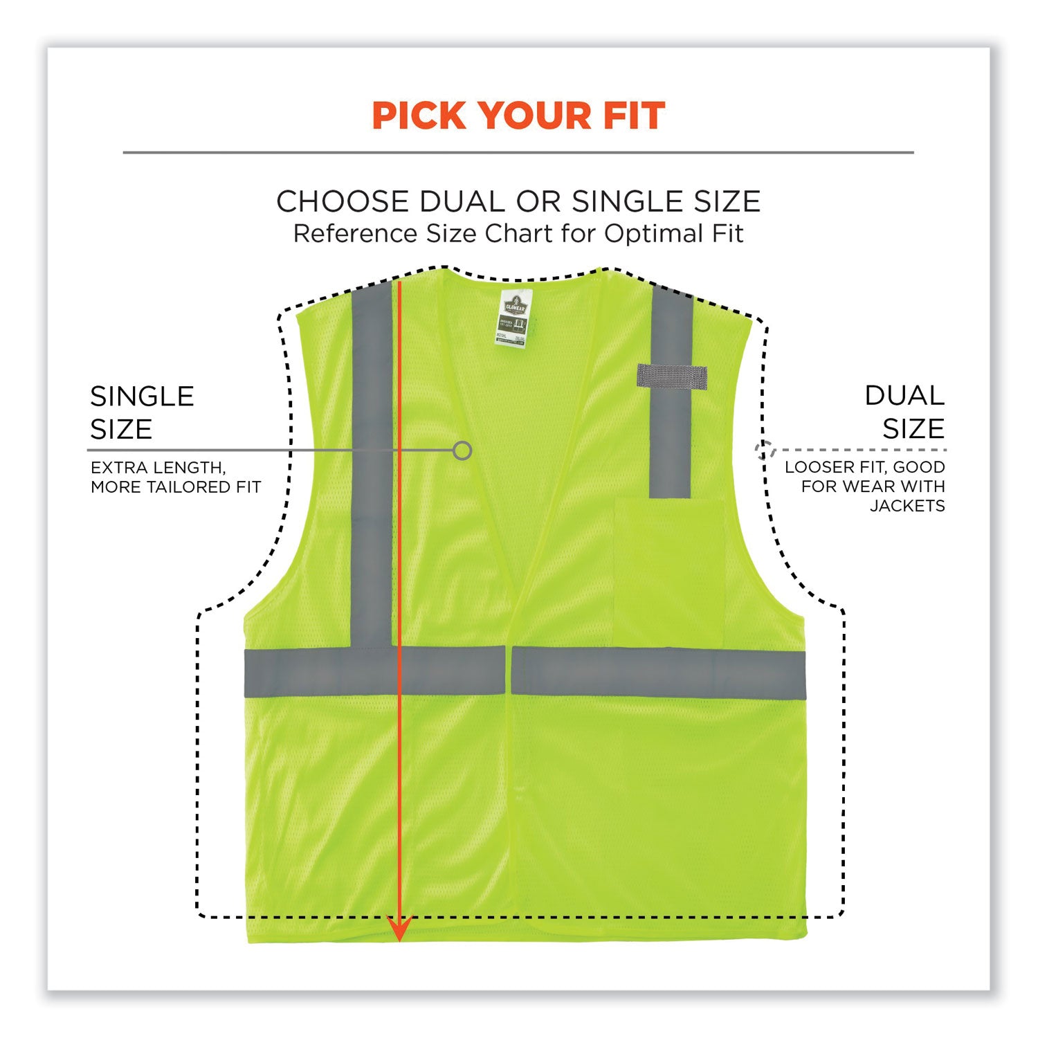 Ergodyne 8210HL Mesh Hi-Vis Safety Vest, Lime, 2X/3X, Reflective, Hook & Loop Closure, Breathable, Lightweight, Pocket, Mic Tab, 1 Each