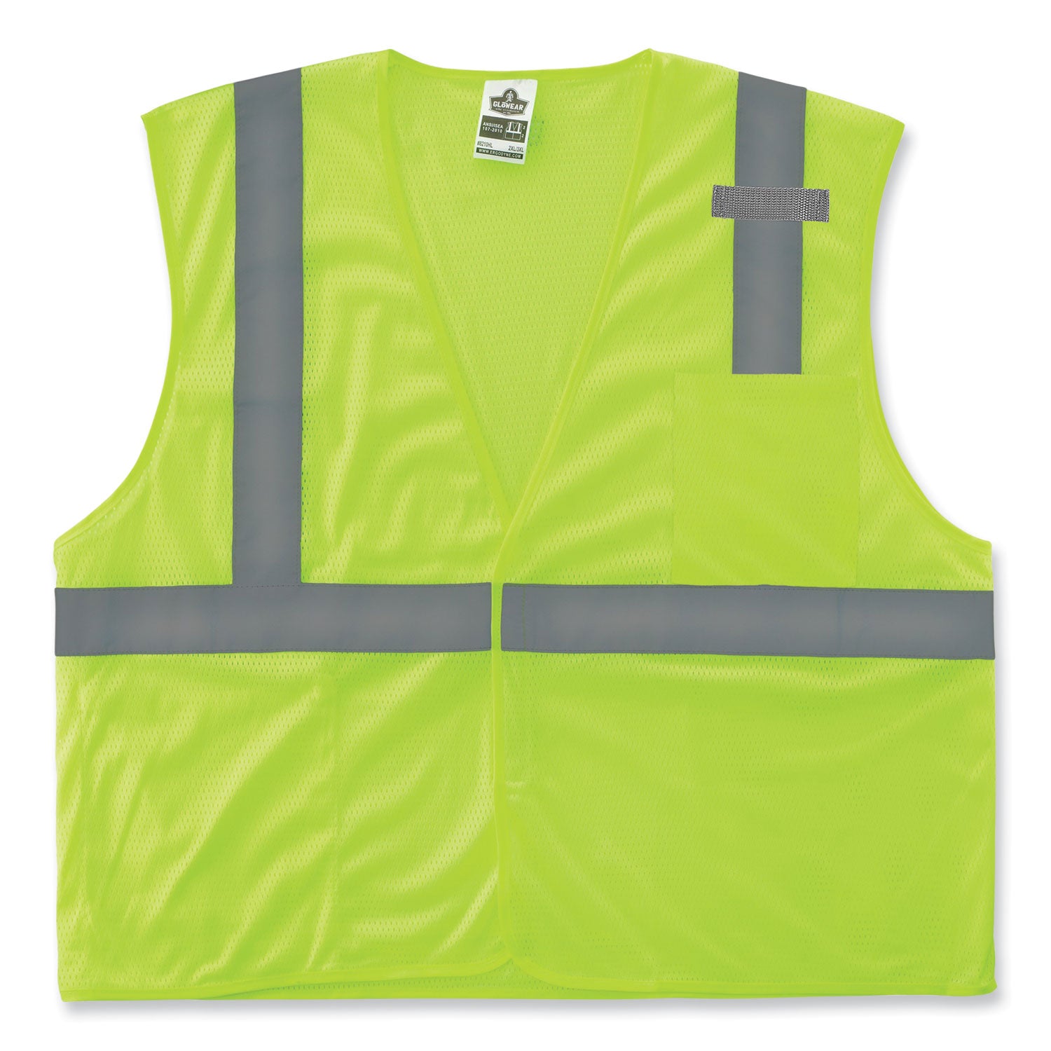 Ergodyne 8210HL Mesh Hi-Vis Safety Vest, Lime, Reflective, Breathable, Lightweight, Pocket, Mic Tab, Hook & Loop Closure, 4XL/5XL, 1 Each