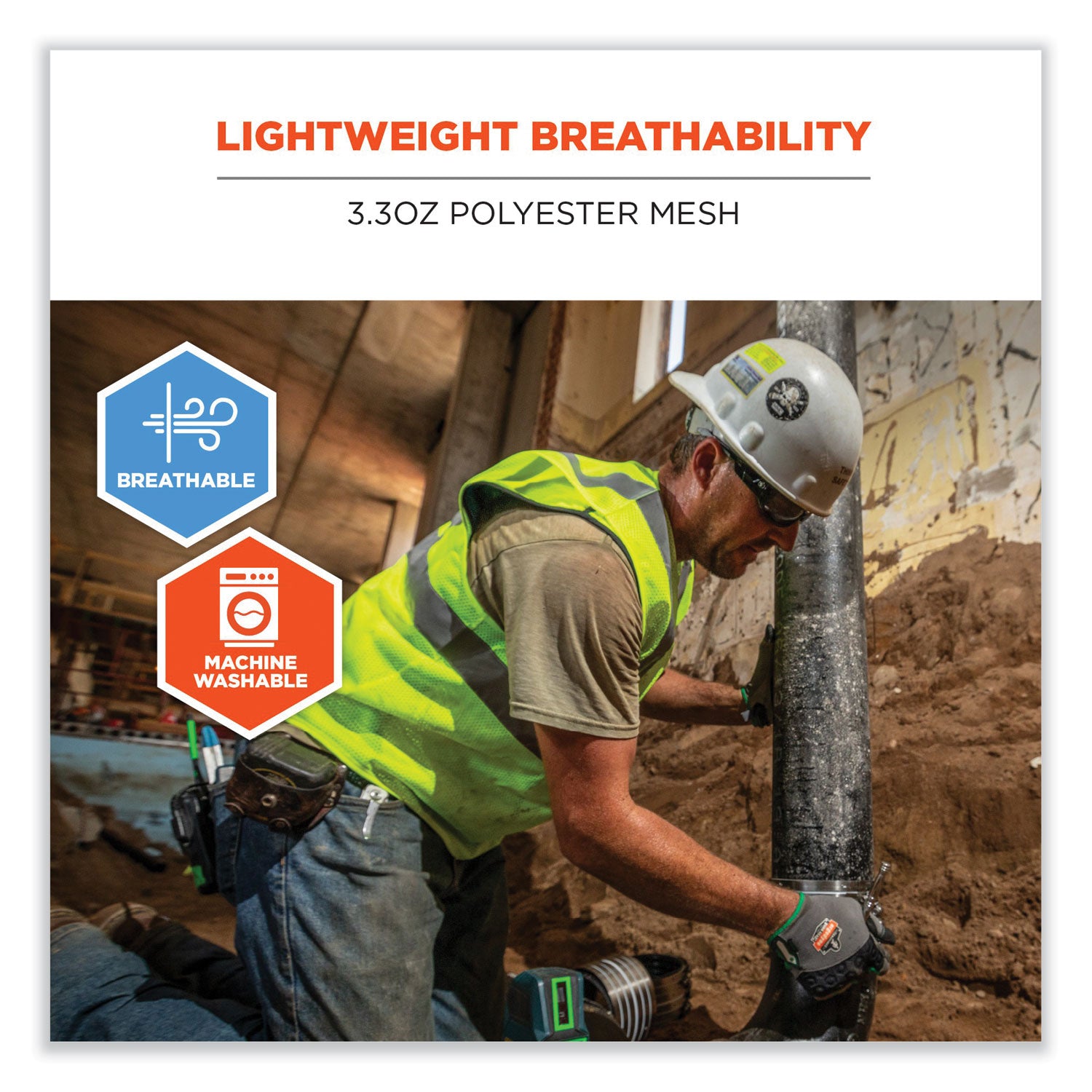 Ergodyne 8210HL Mesh Hi-Vis Safety Vest, Lime, Reflective, Breathable, Lightweight, Pocket, Mic Tab, Hook & Loop Closure, 4XL/5XL, 1 Each