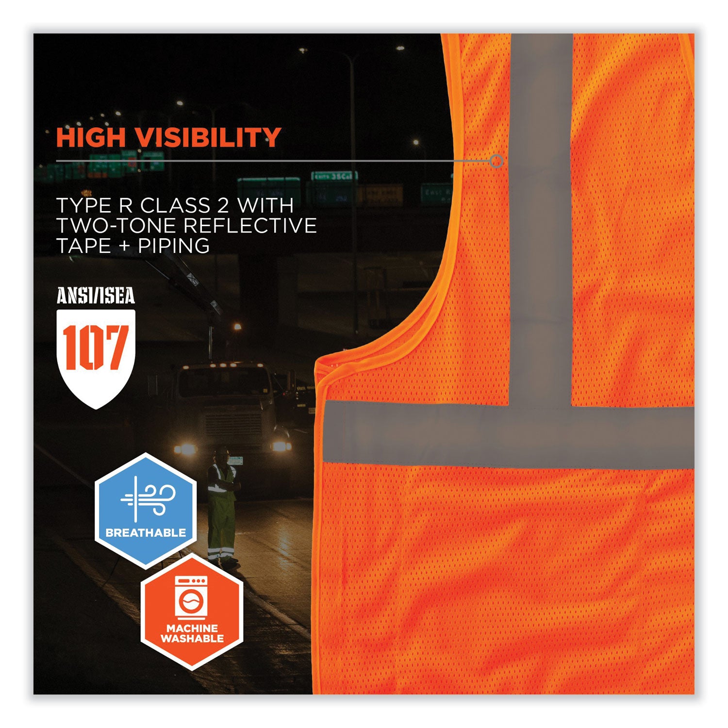 Ergodyne 8215BA Breakaway Mesh Vest - Recommended for: Construction, Emergency, Warehouse, Baggage Handling - Extra Small - Hook & Loop Closure - Polyester Mesh - Orange - High Visibility, Machine Washable, Breathable, Lightweight, Pocket - 1 Each