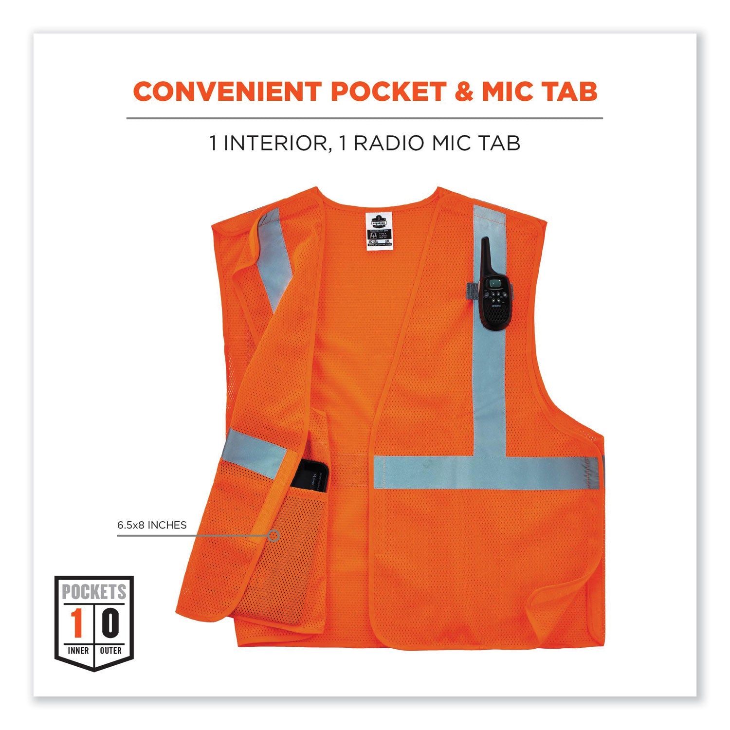 Ergodyne 8215BA Breakaway Mesh Vest - Recommended for: Construction, Emergency, Warehouse, Baggage Handling - Extra Small - Hook & Loop Closure - Polyester Mesh - Orange - High Visibility, Machine Washable, Breathable, Lightweight, Pocket - 1 Each