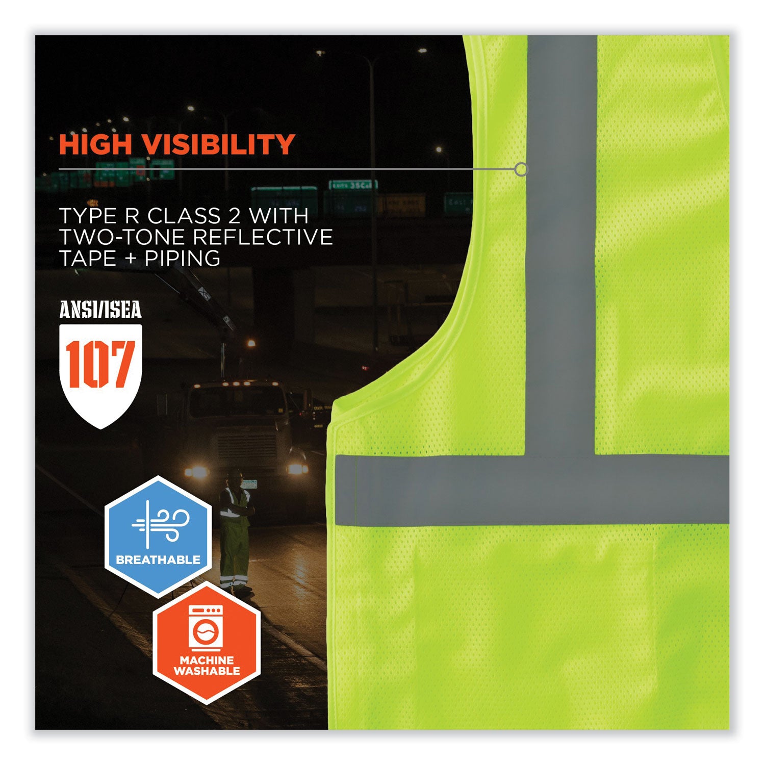 Ergodyne 8215BA Breakaway Mesh Vest - Recommended for: Construction, Emergency, Warehouse, Baggage Handling - Extra Small - Hook & Loop Closure - Polyester Mesh - Lime - High Visibility, Machine Washable, Breathable, Lightweight, Pocket - 1 Each