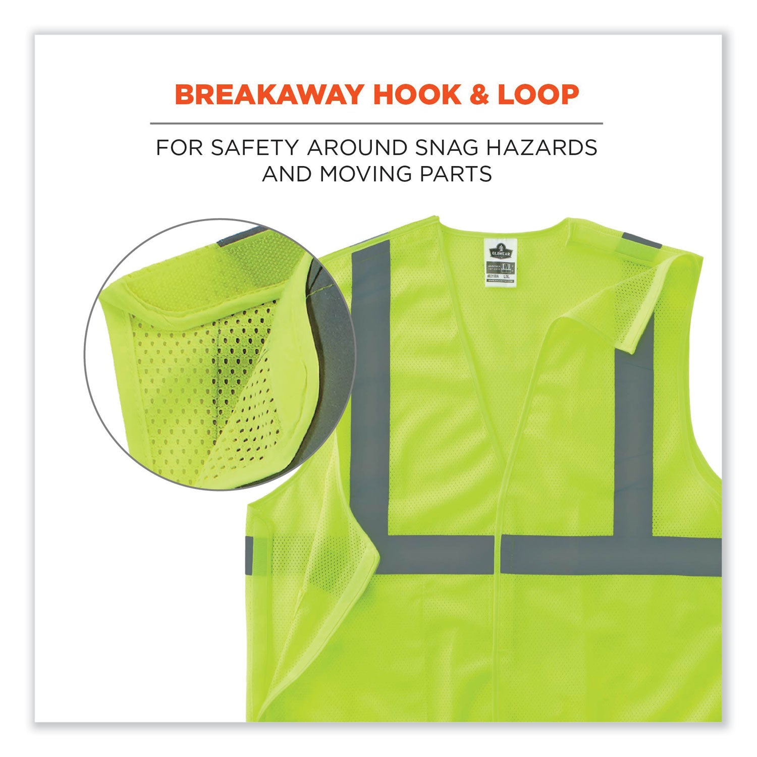 Ergodyne 8215BA Breakaway Mesh Vest - Recommended for: Construction, Emergency, Warehouse, Baggage Handling - Extra Small - Hook & Loop Closure - Polyester Mesh - Lime - High Visibility, Machine Washable, Breathable, Lightweight, Pocket - 1 Each