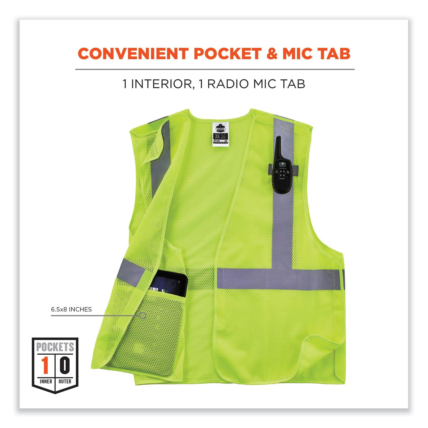 Ergodyne 8215BA Breakaway Mesh Vest - Recommended for: Construction, Emergency, Warehouse, Baggage Handling - Extra Small - Hook & Loop Closure - Polyester Mesh - Lime - High Visibility, Machine Washable, Breathable, Lightweight, Pocket - 1 Each