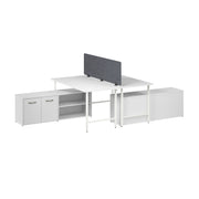 Bush Business Furniture Hustle 2 Person Computer Desk with Low Storage Cabinets, Power Grommets, and Privacy Screen in White - 59.44" Width x 29.37" Depth x 30.07" Height
